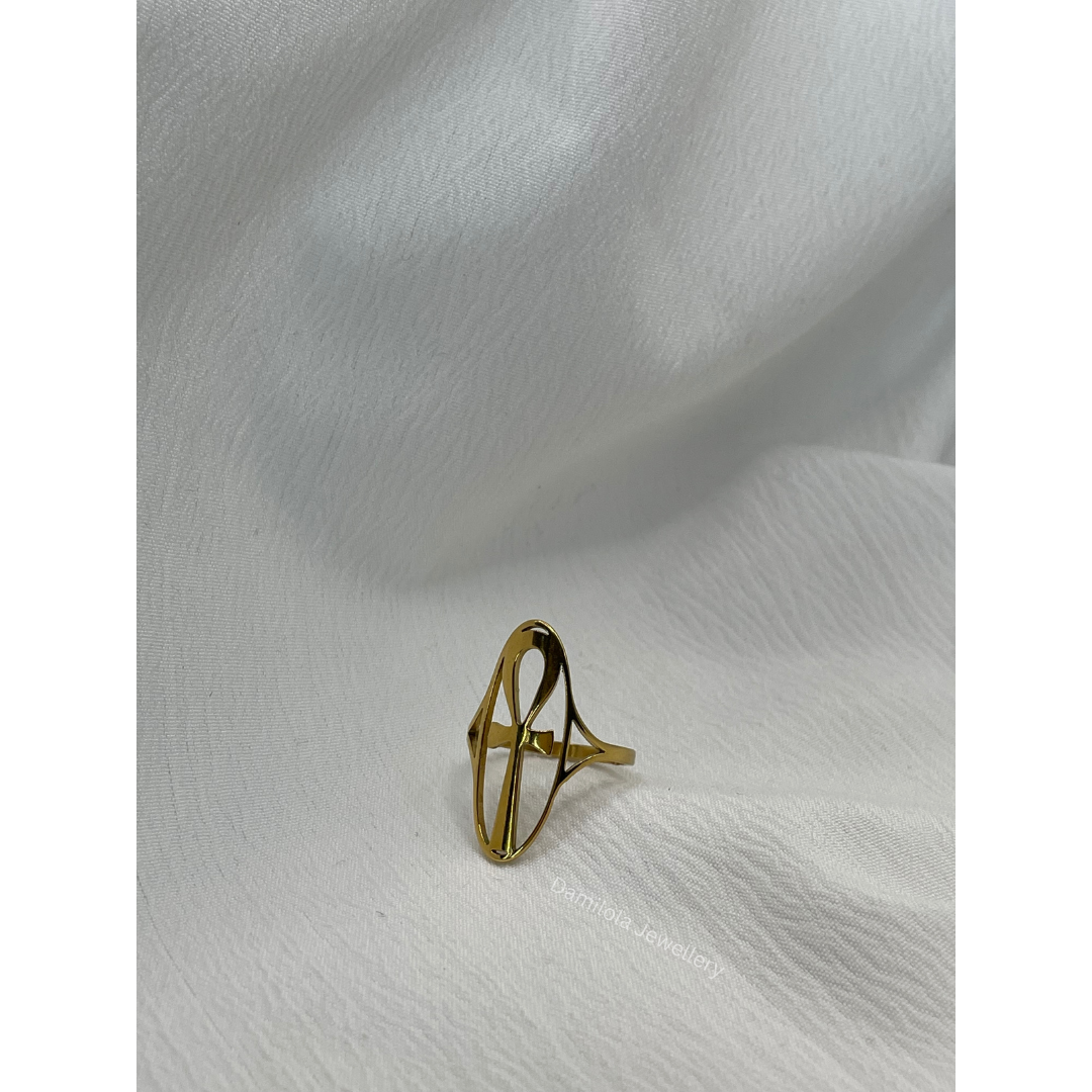Ankh ring tarnish free large oval silver gold stainless steel