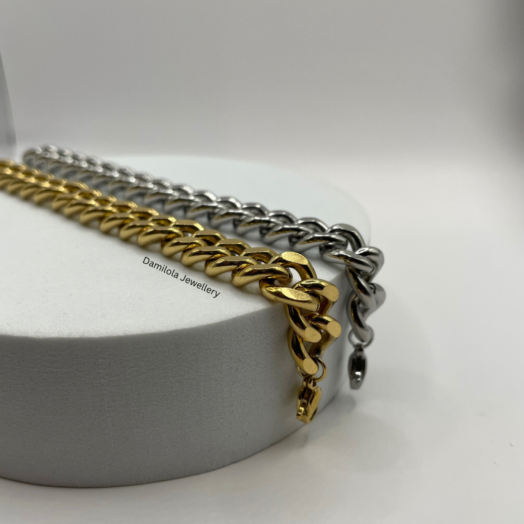 Thick Steel Cuban curb Link Bracelet- Gold/Silver 