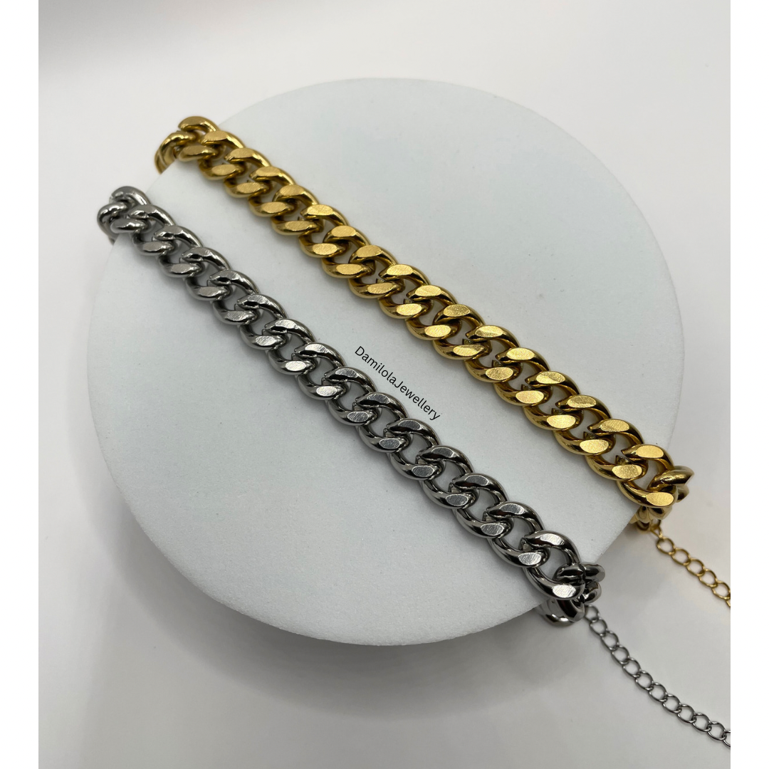 Thick Steel Curb Link Bracelet- Gold/Silver 
