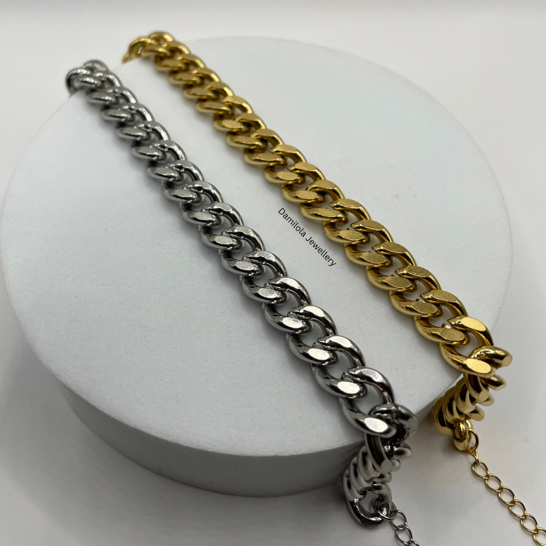 Thick Steel Cuban curb Link Bracelet- Gold/Silver 