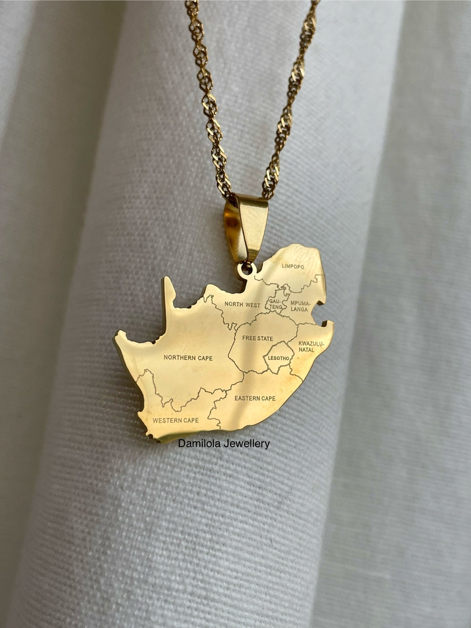 South Africa Engraved Map Necklace - Gold