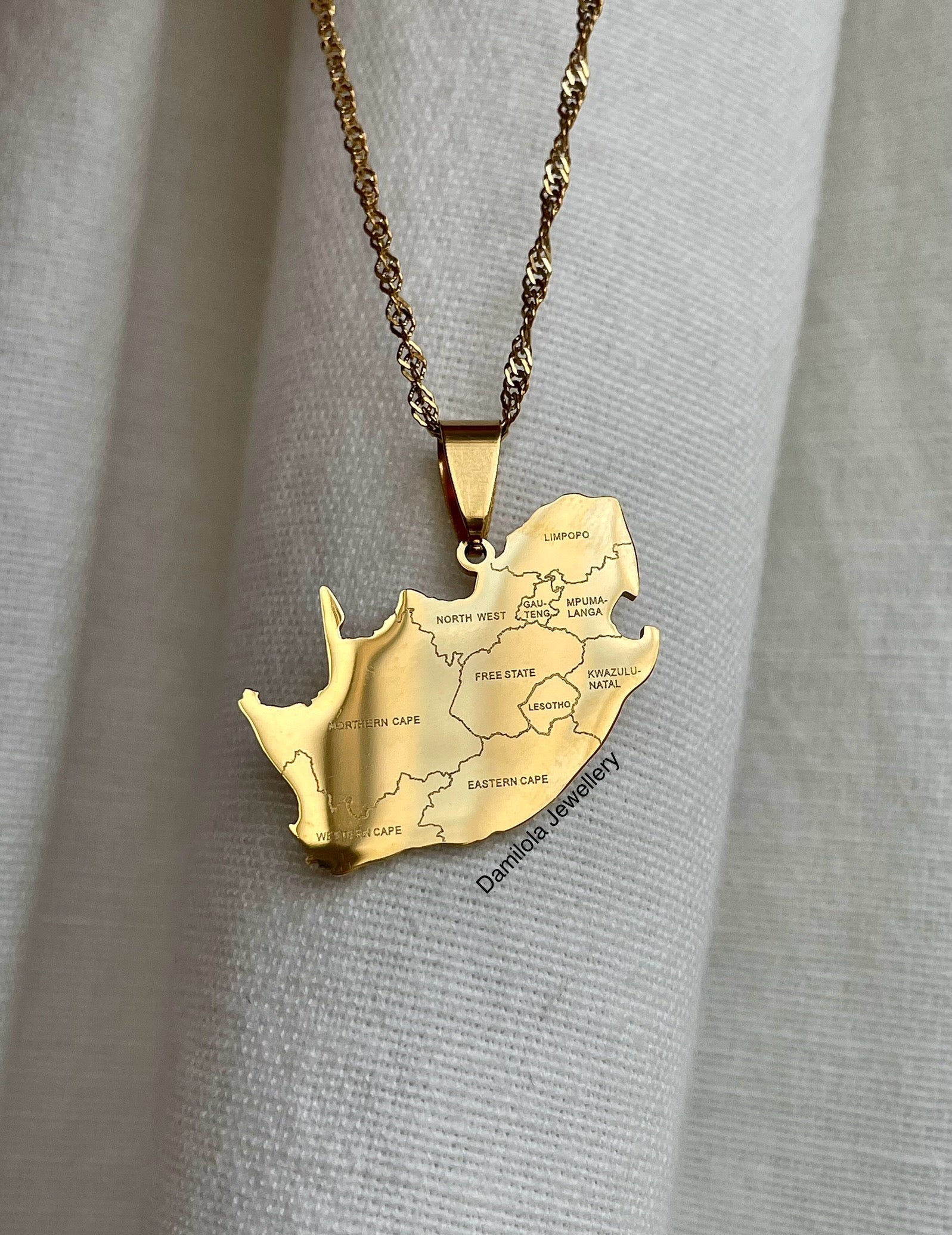 South Africa Engraved Map Necklace - Gold