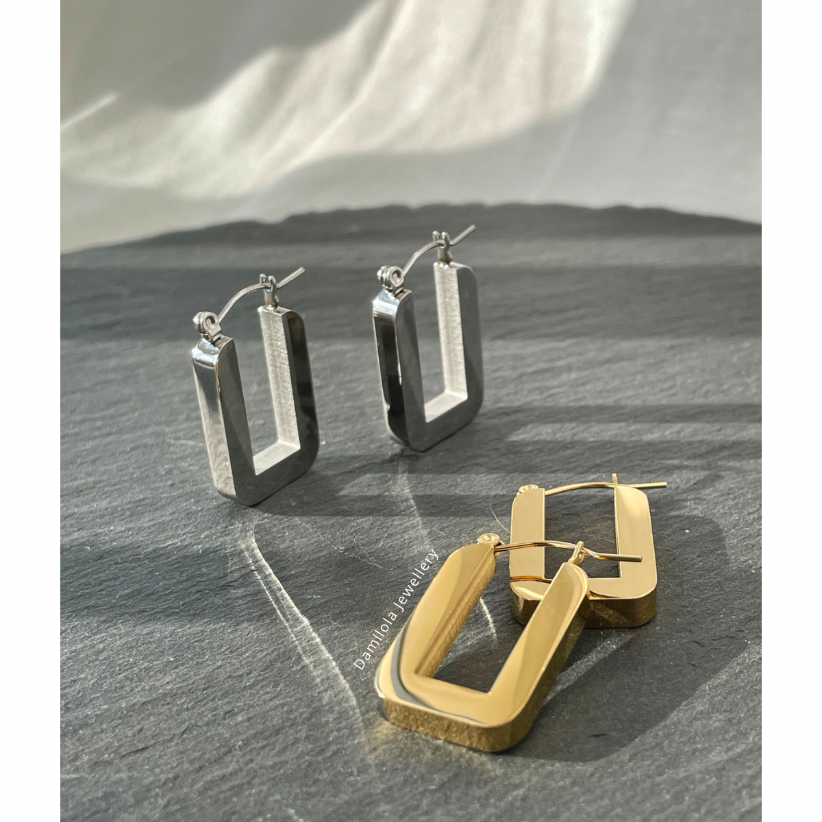 ‘Riri’ Rectangle Hoops - Silver/Gold