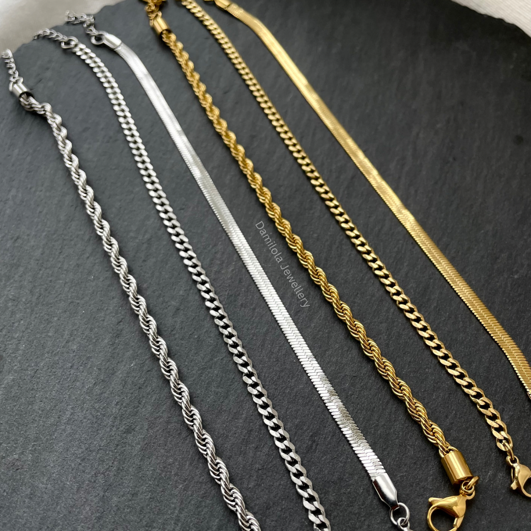 Luxury Steel Anklets/Bracelets - Classics Snake, Rope&Curb