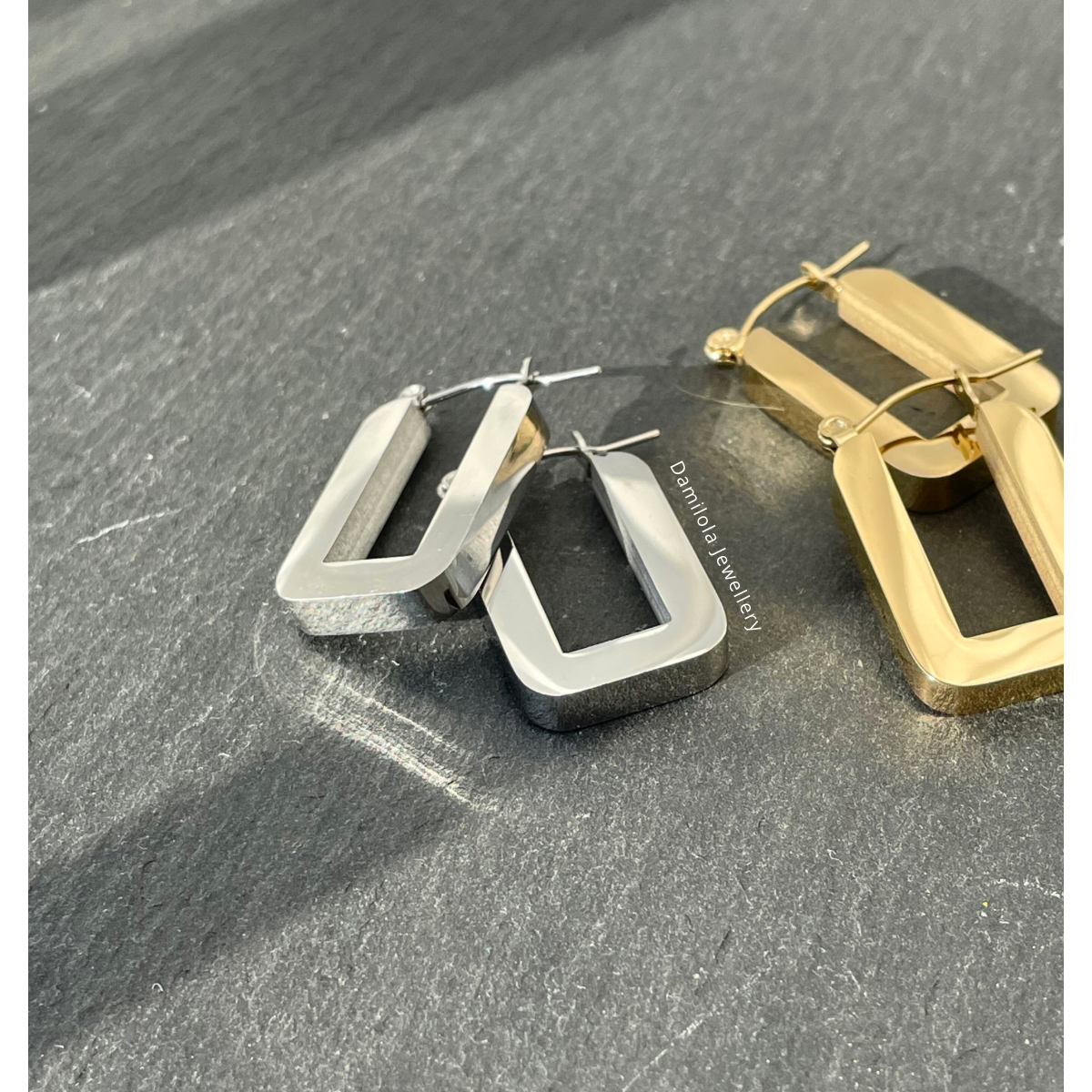 ‘Riri’ Rectangle Hoops - Silver/Gold