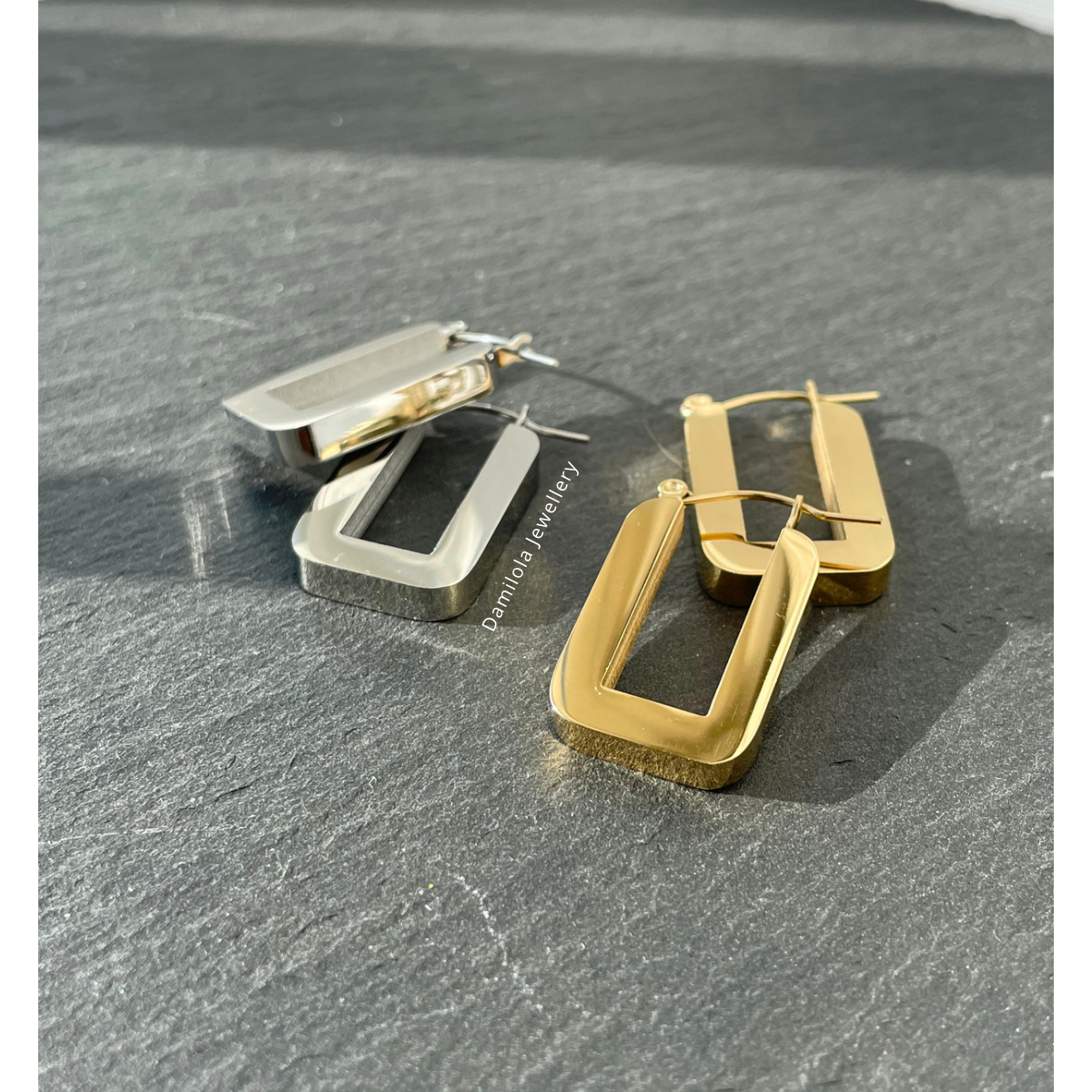 ‘Riri’ Rectangle Hoops - Silver/Gold