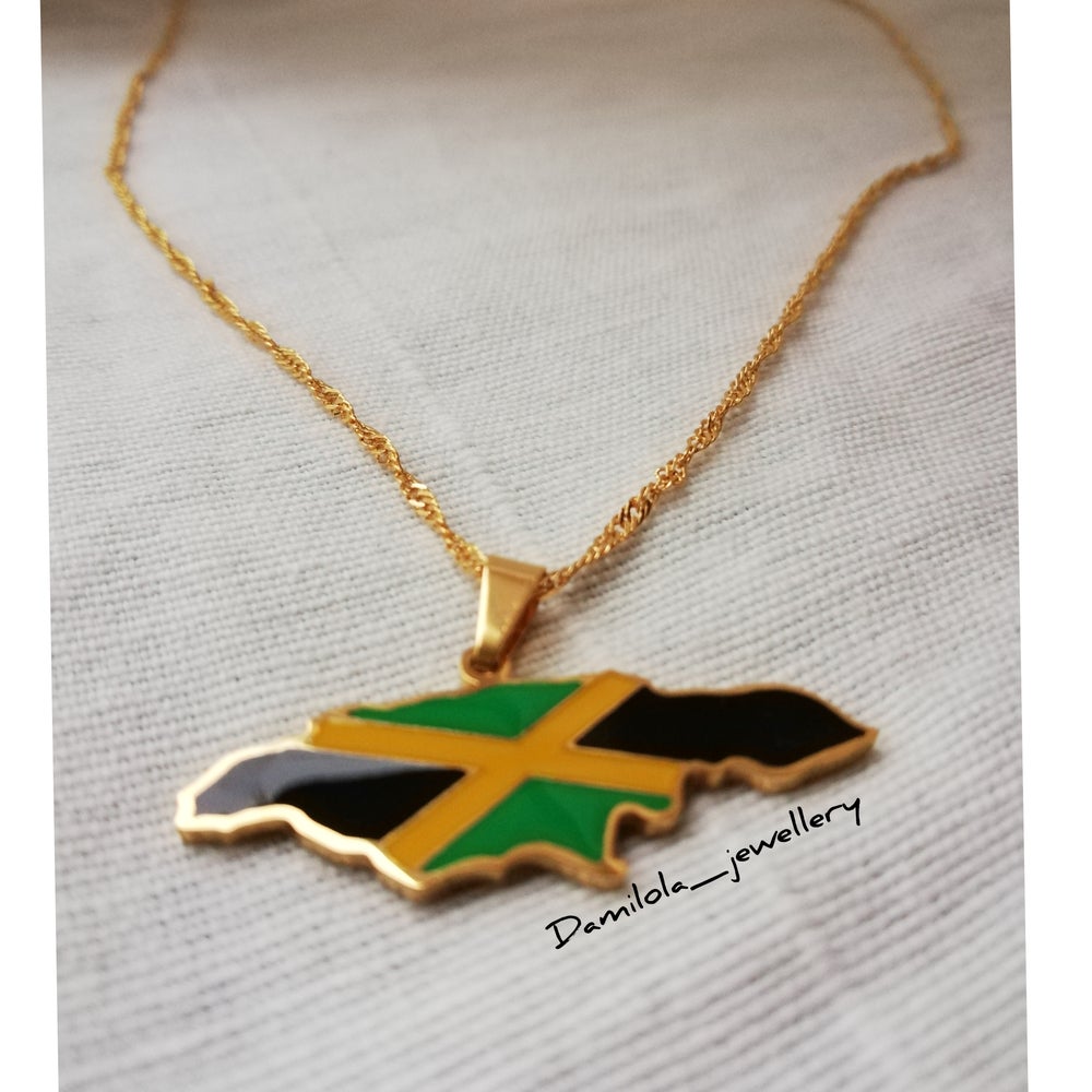Jamaica Flag Necklace 🇯🇲 Gold/Silver Out Of Many One People'