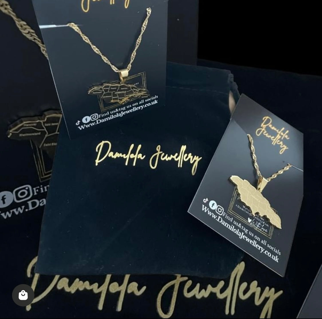 Jamaica Engraved Map Necklace '14 Parish’- Gold/Silver