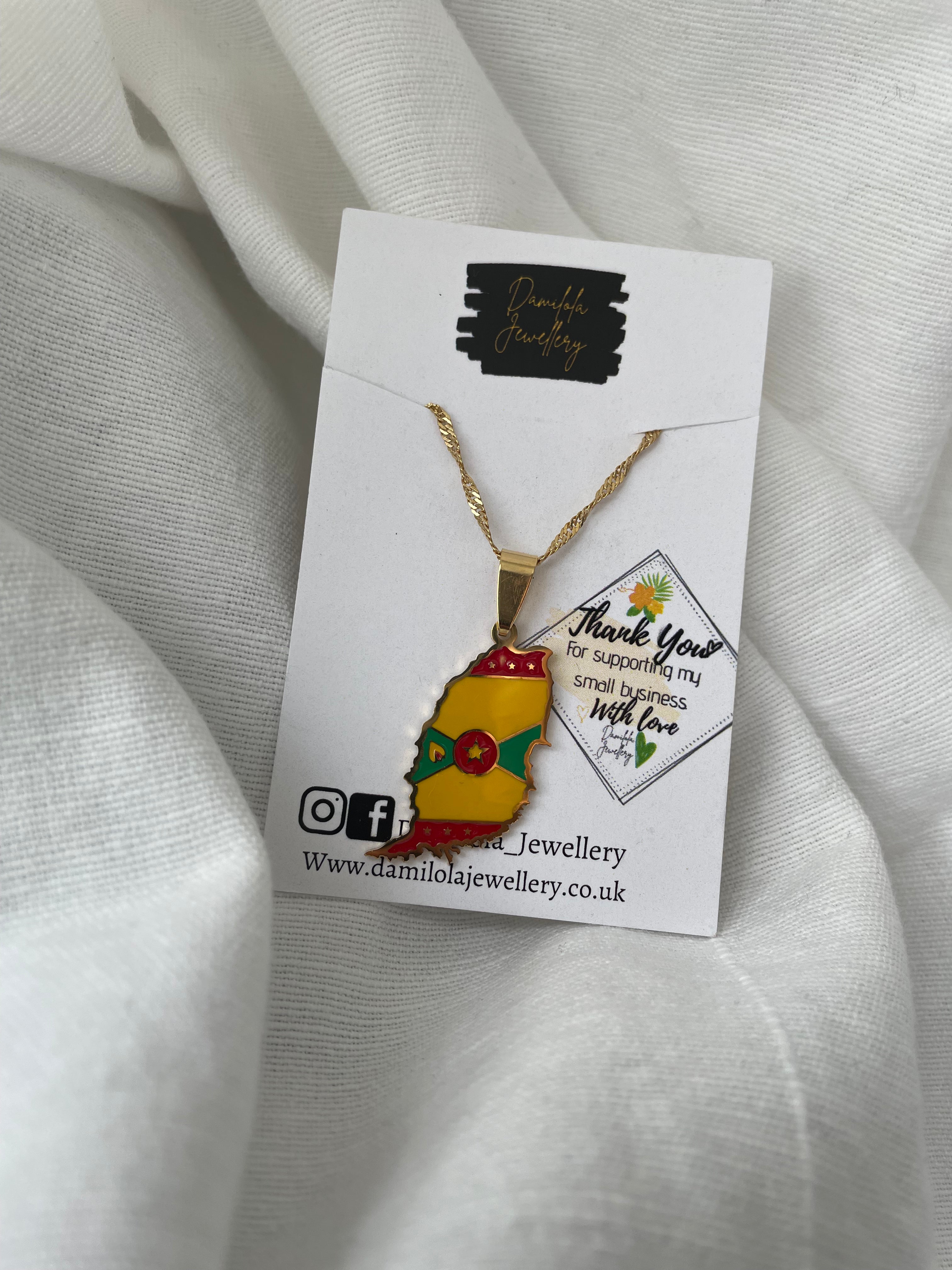 Grenada Flag Map Necklace - Gold