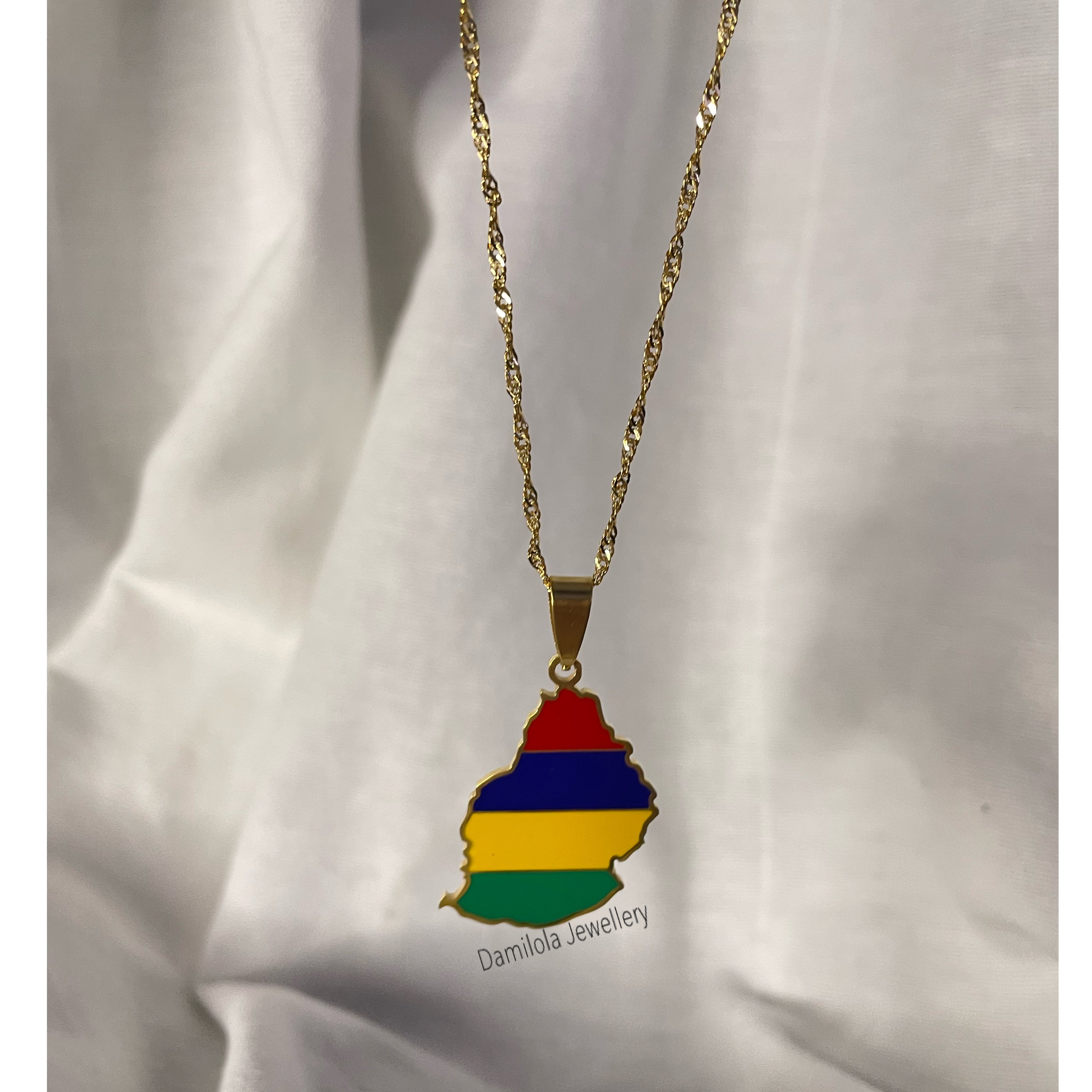 Mauritius Flag Map Necklace - 2 Styles
