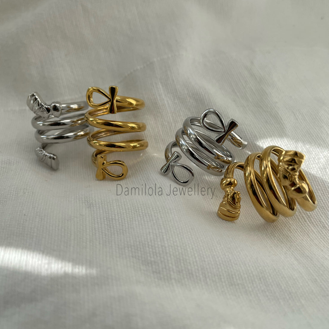 Double Twisted Ankh/Nefertiti Ring - Gold/Silver