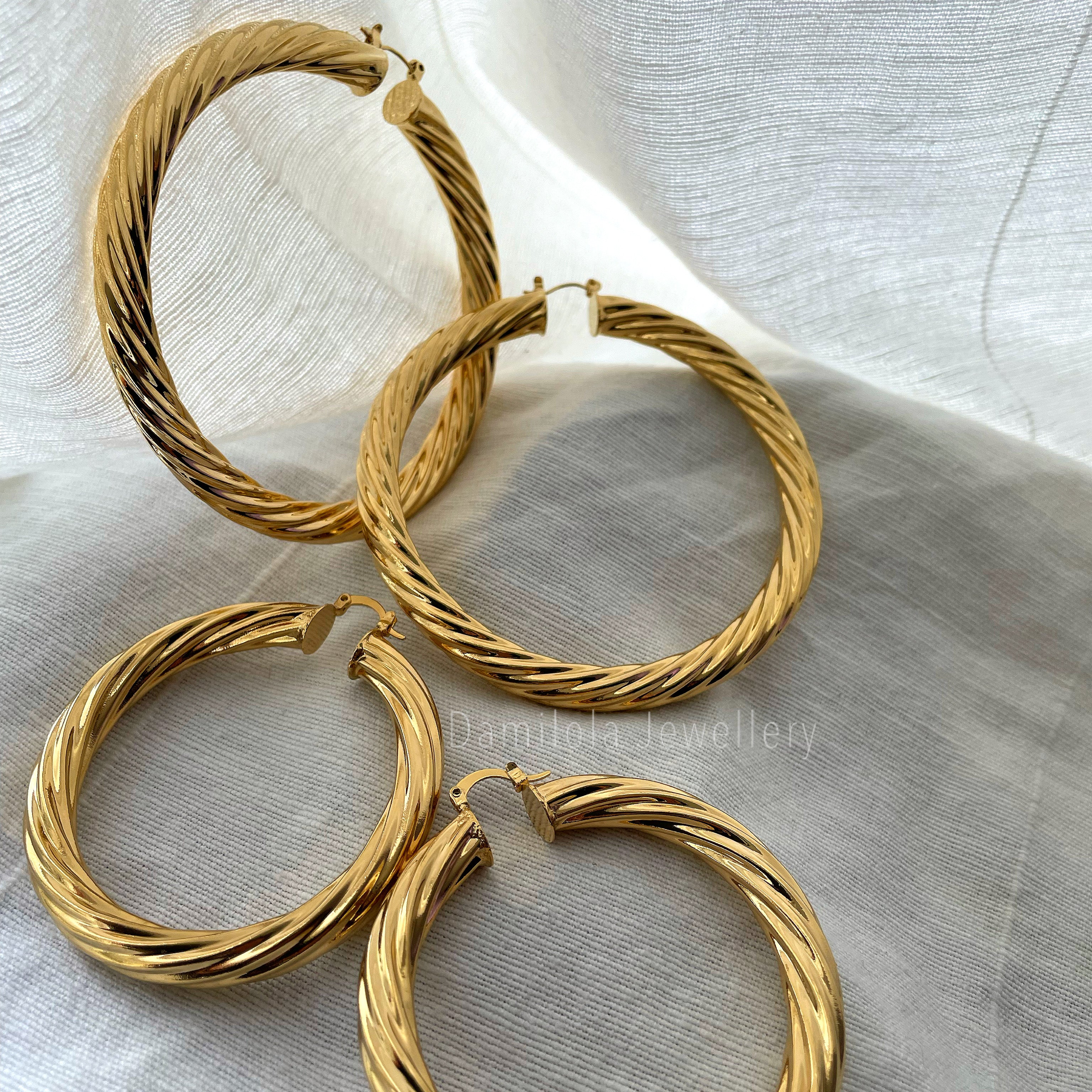 gold twisted hoops earrings 