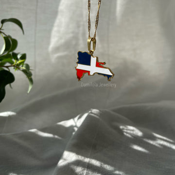 Dominican Republic Flag Map Necklace - ‘God, Fatherland, Liberty’