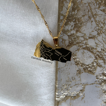 Yemen - Engraved Map Necklace - Gold/Silver