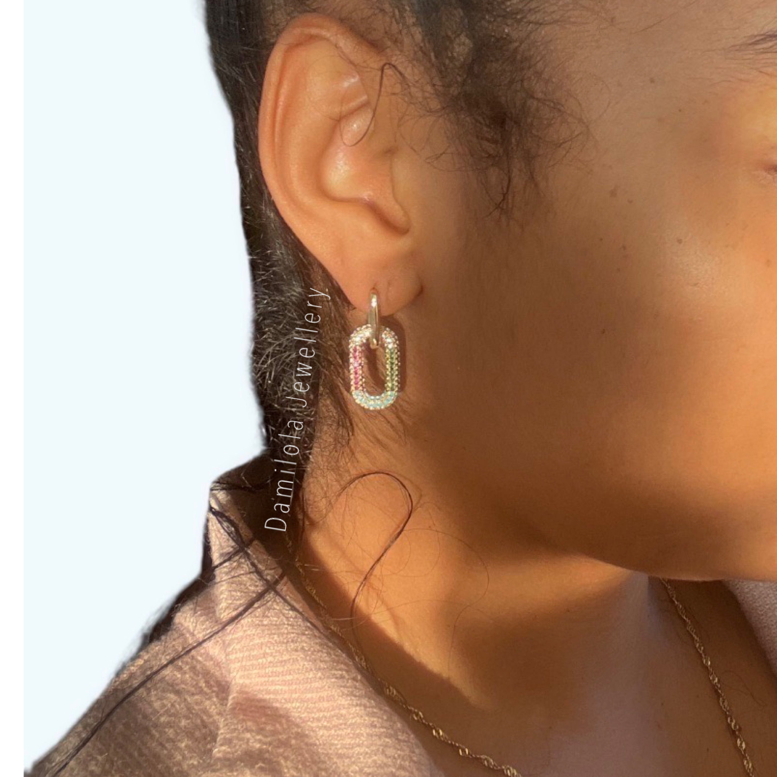 geometric earrings gold diamante