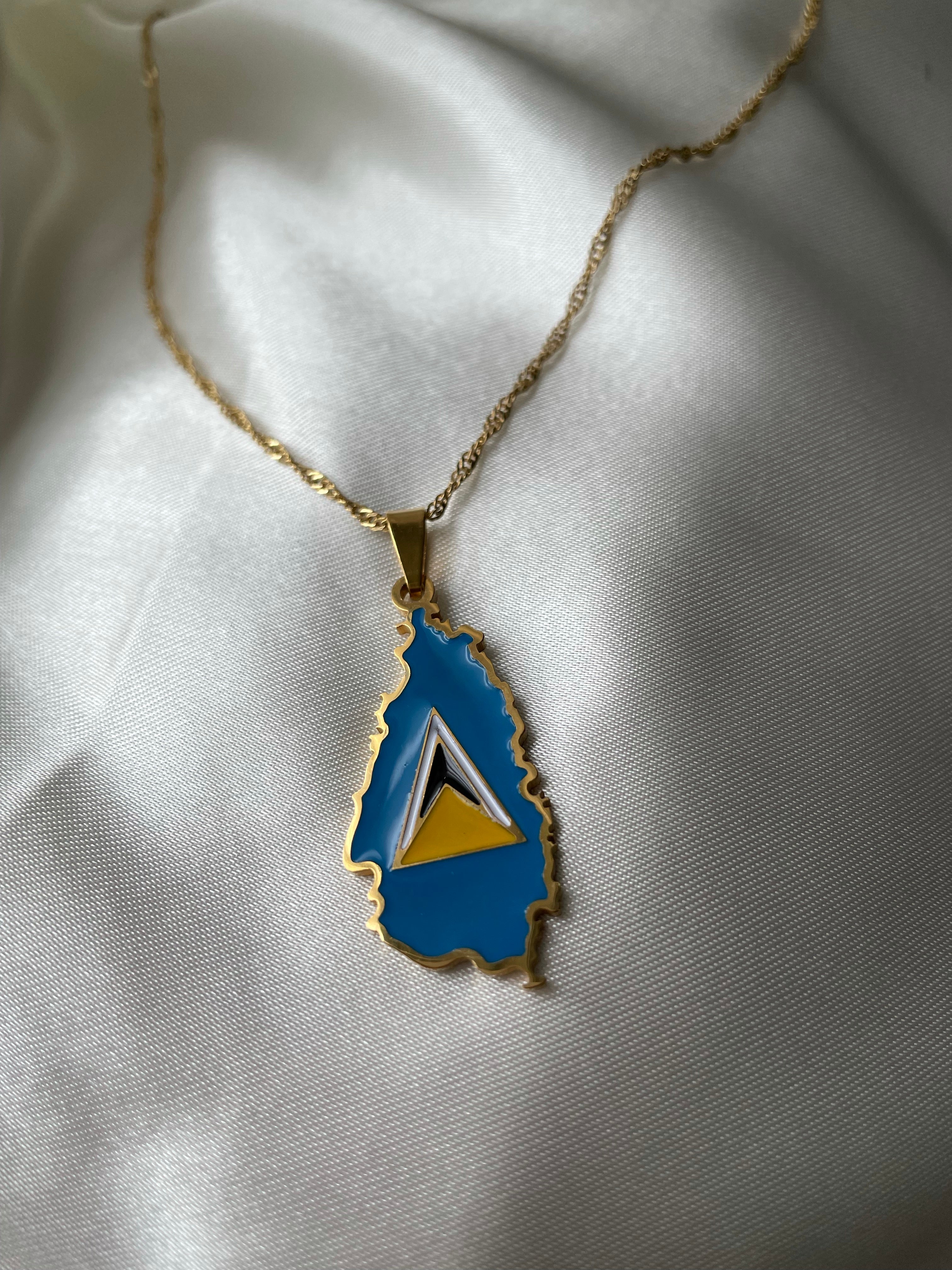 Saint Lucia flag map necklace 