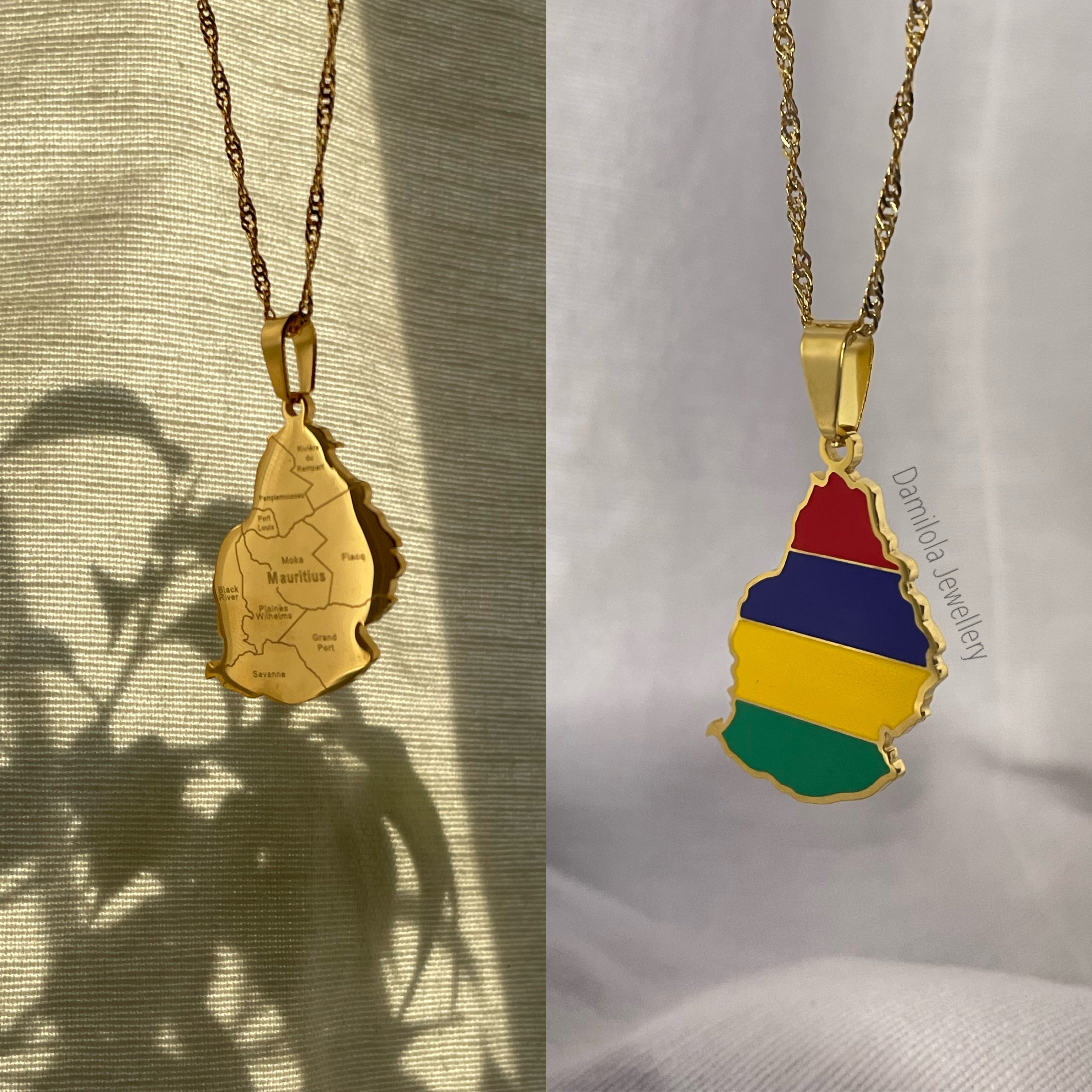 Mauritius Flag Map Necklace - 2 Styles