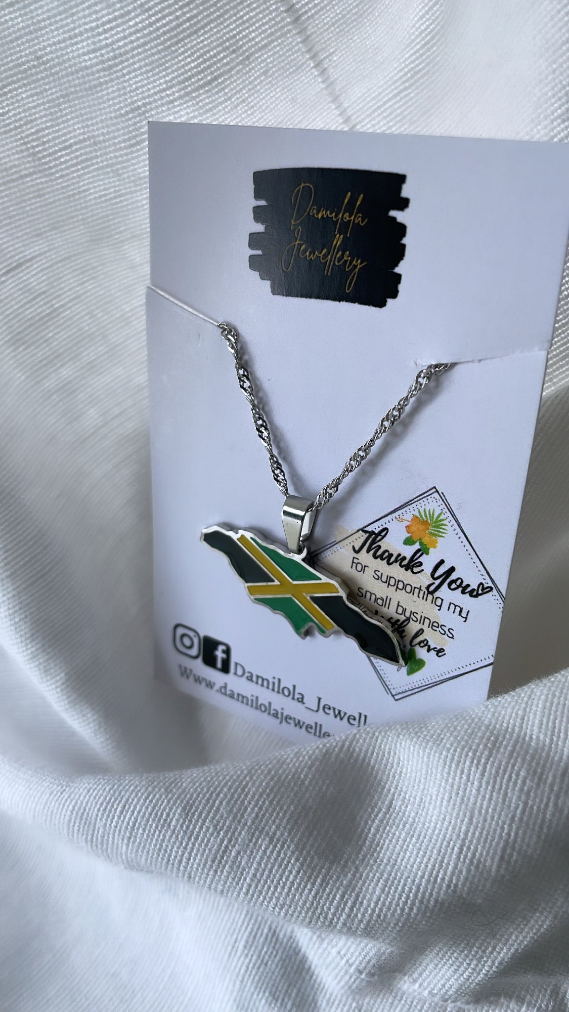 jamaica flag map necklace silver