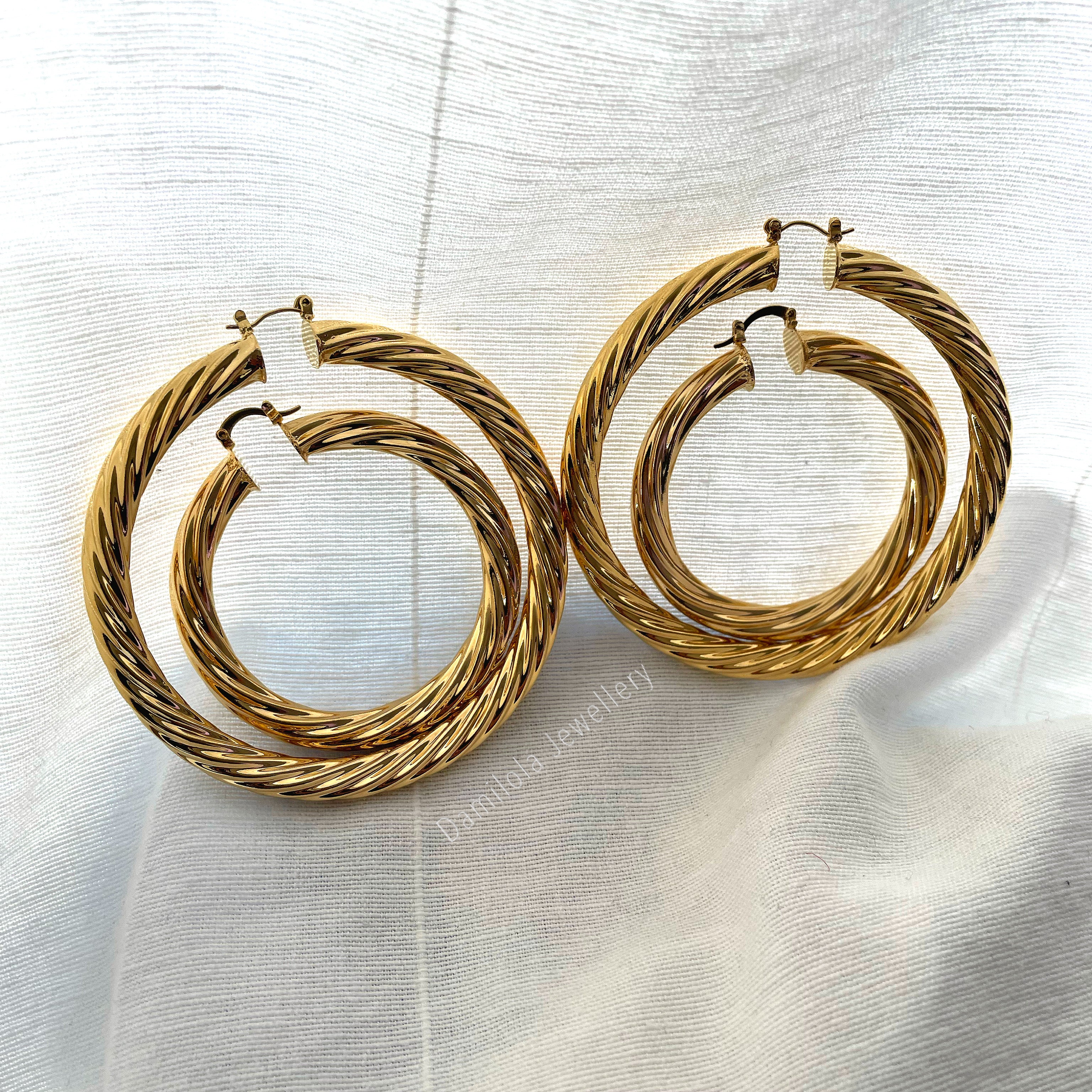gold chunky hoops twisted large big