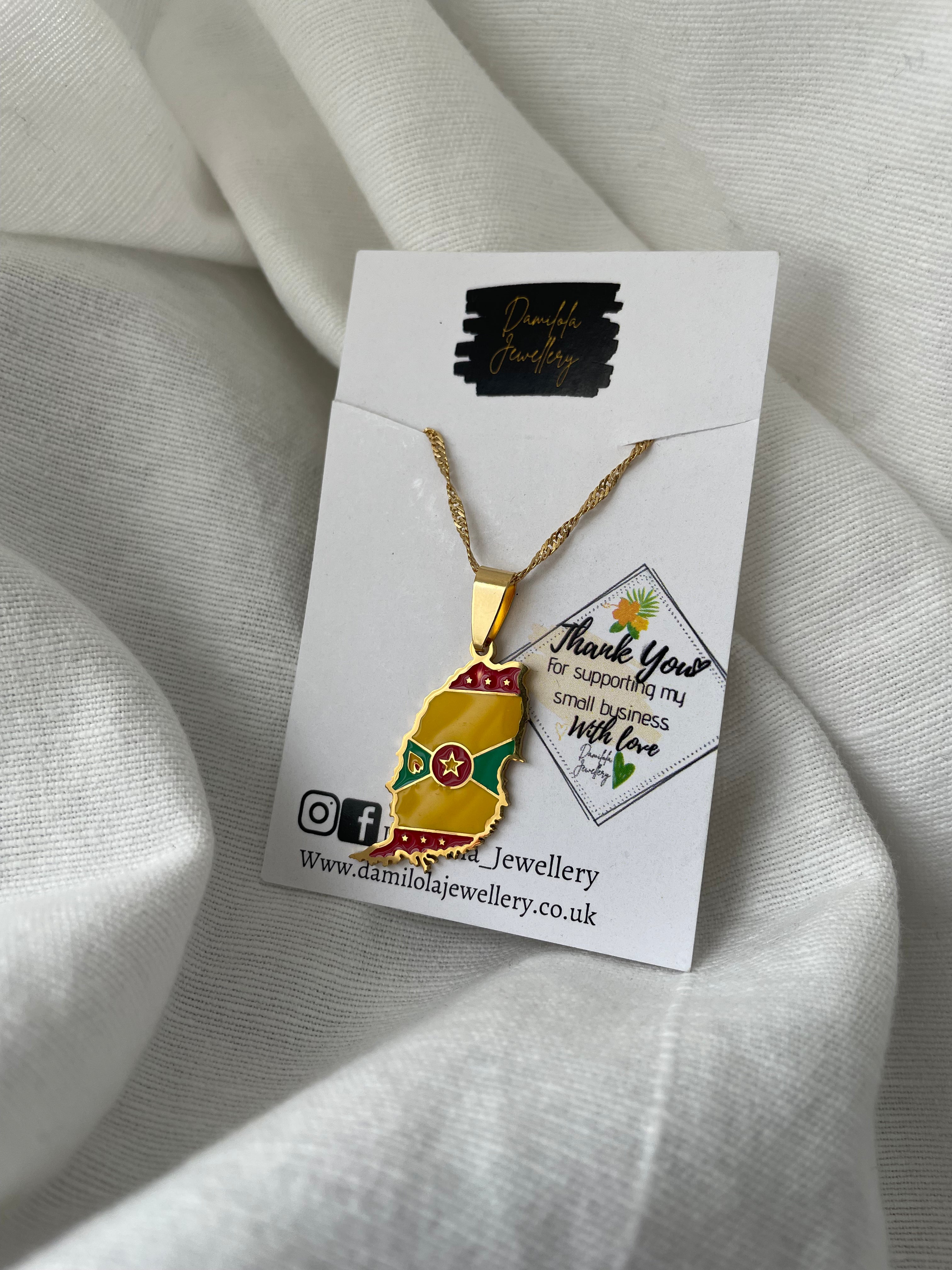 Grenada Flag Map Necklace - Gold