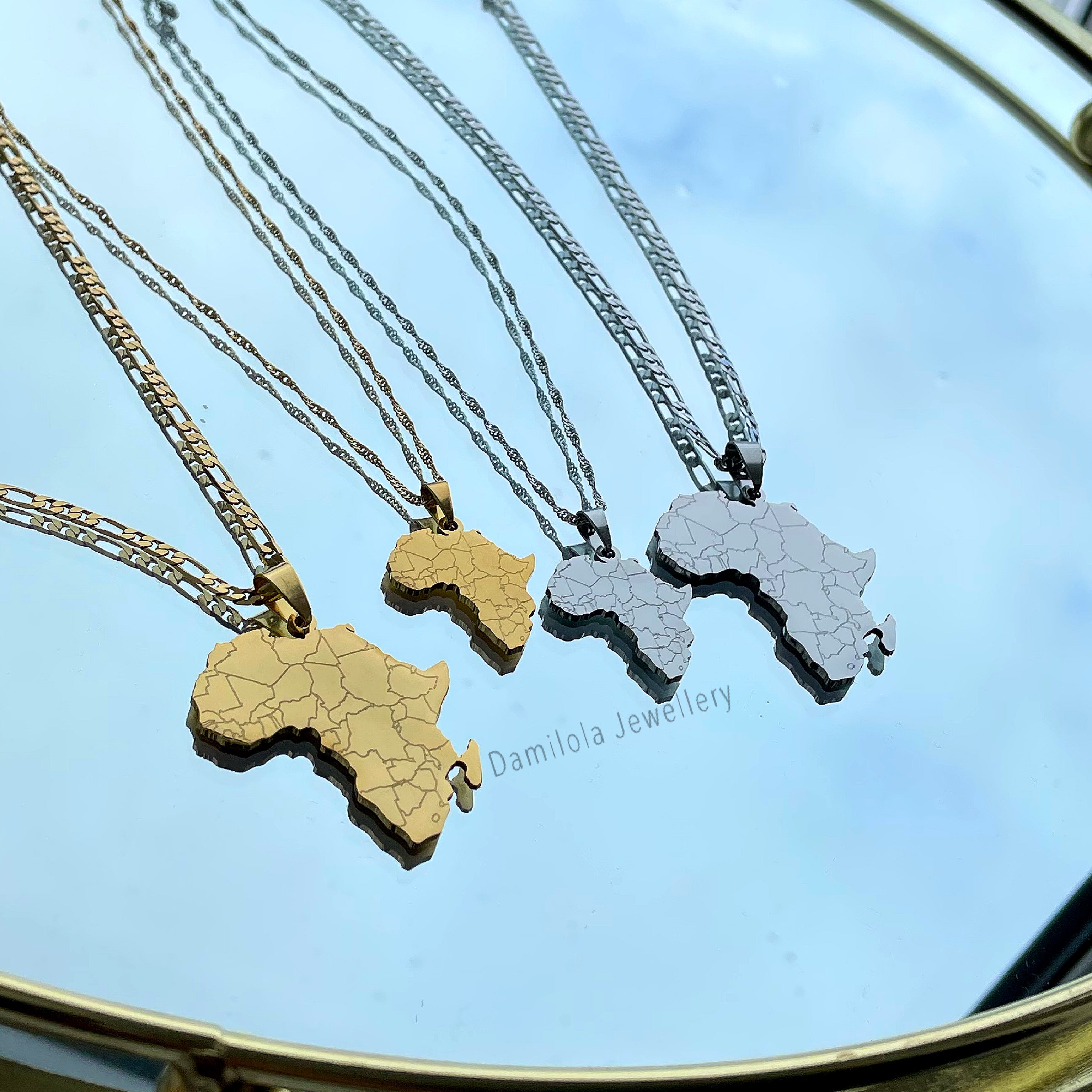 Africa engraved map necklaces 