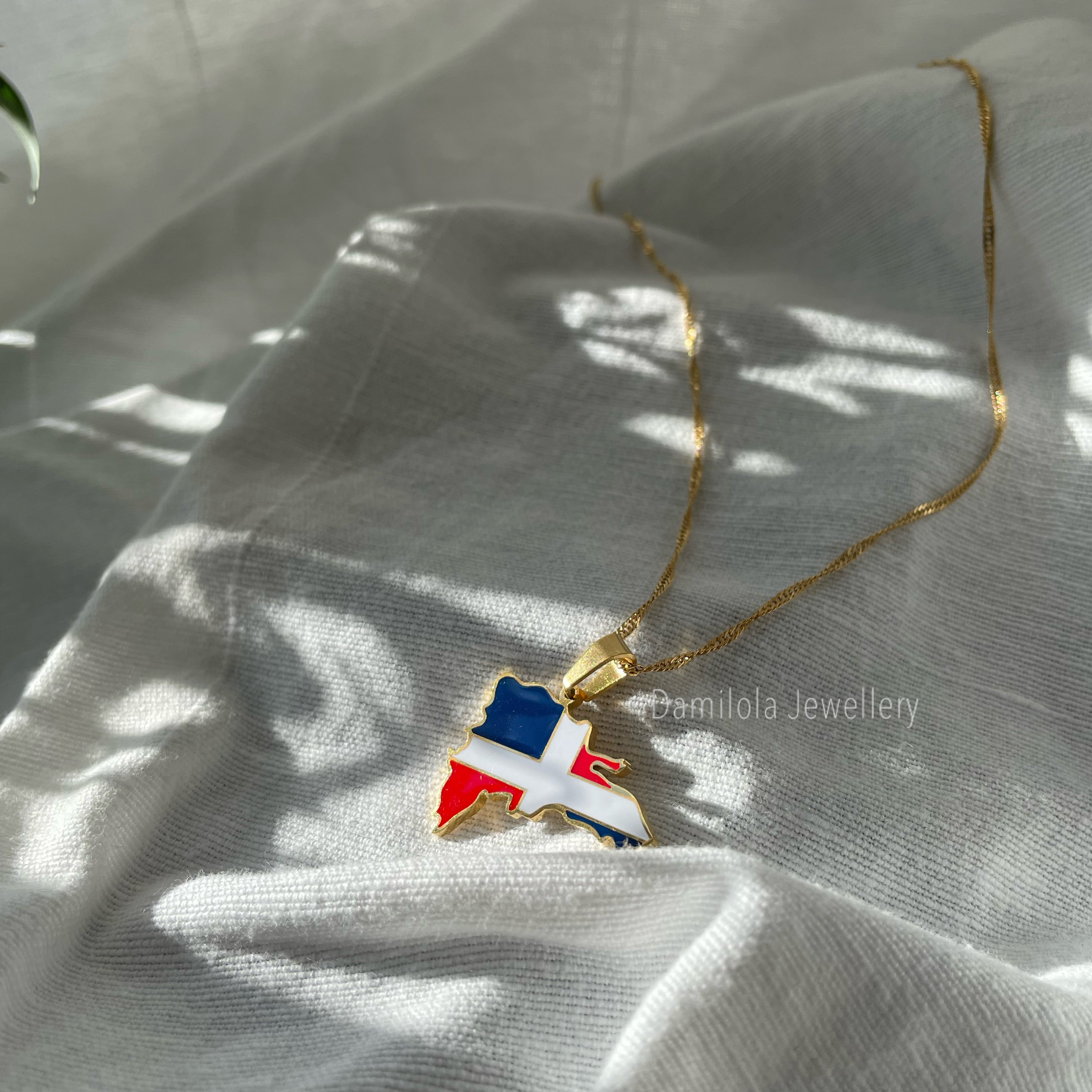 Dominican Republic Flag Map Necklace - ‘God, Fatherland, Liberty’