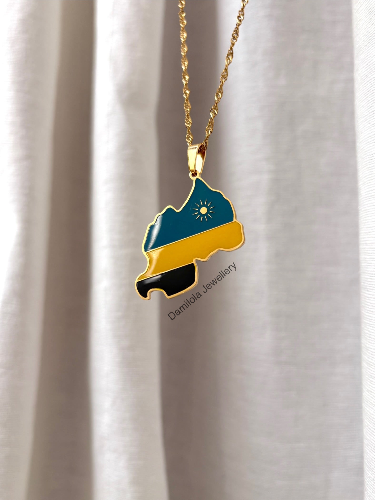 Rwanda flag map necklace Damilola jewellery 