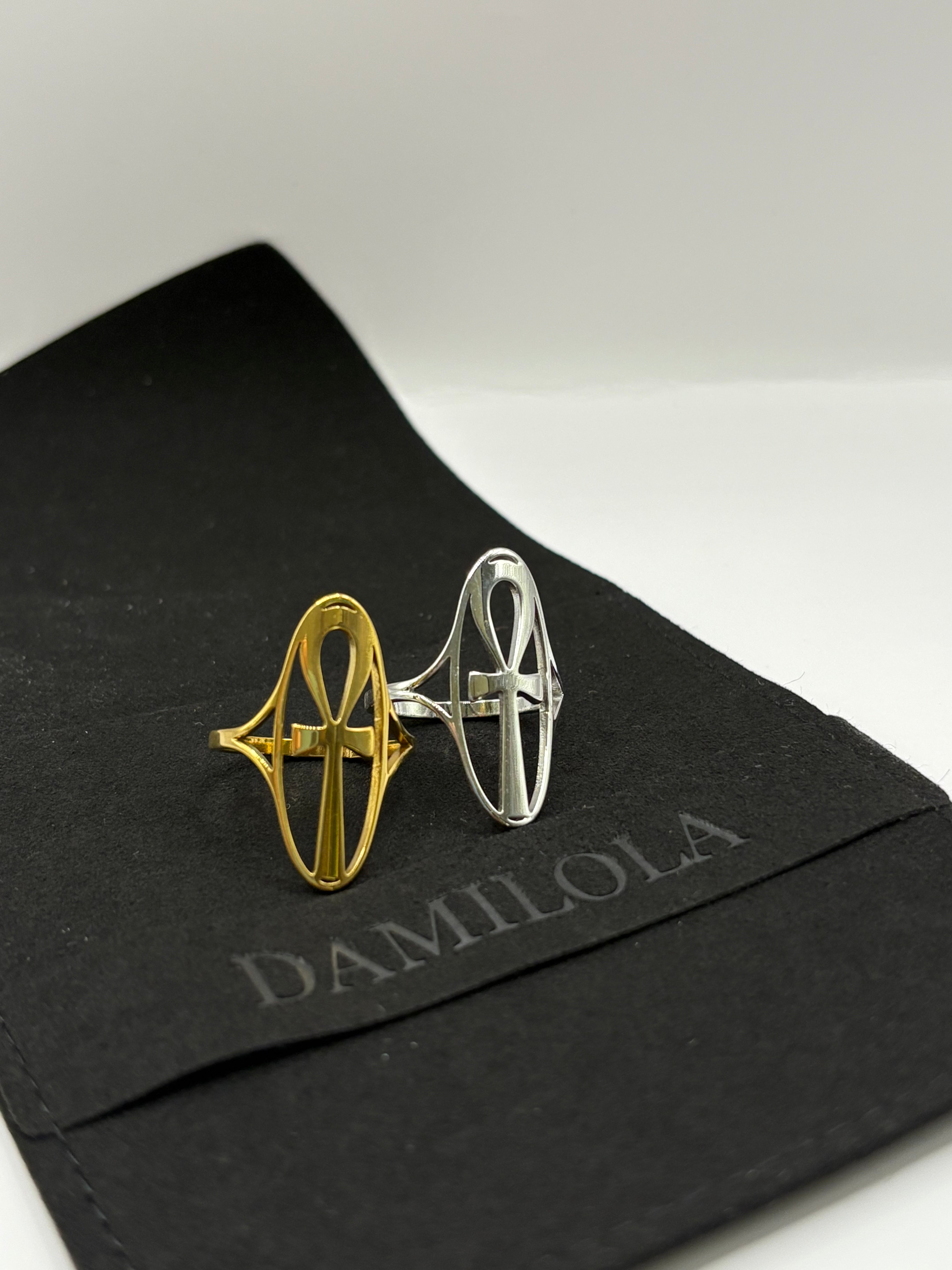 Ankh Ring - Large Oval - Silver/Gold