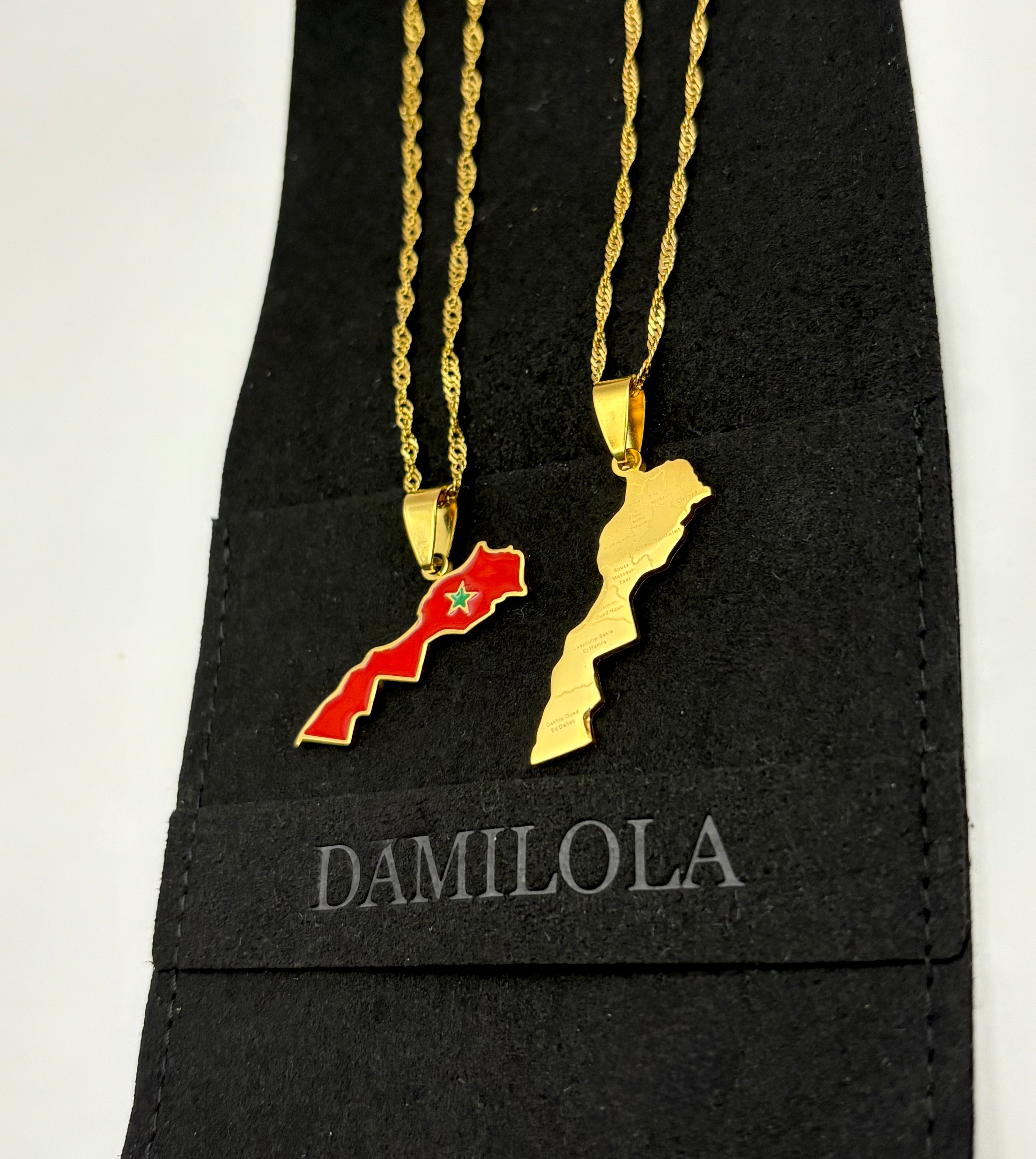 Morocco Map Engraved Necklace - Gold