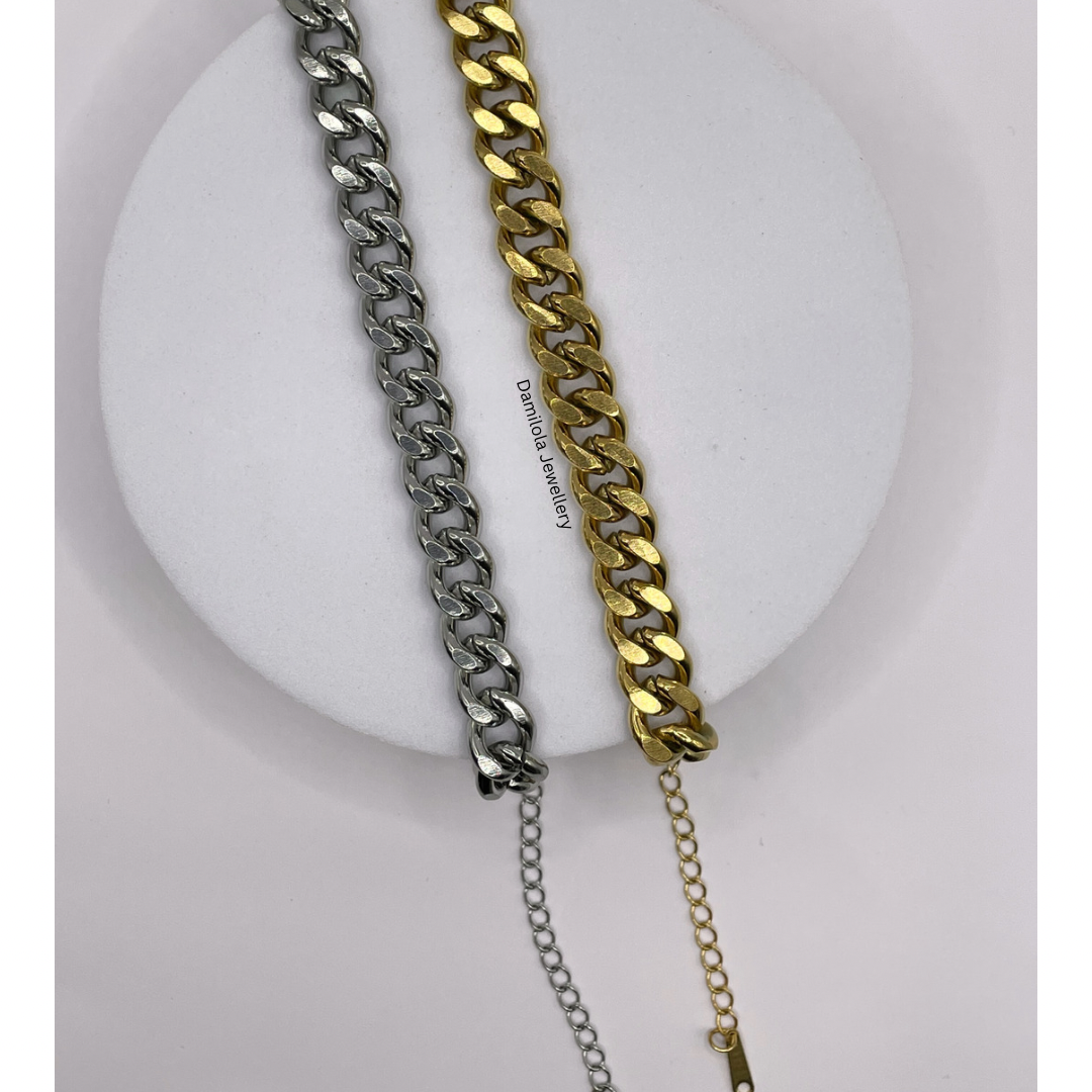 Thick Steel Cuban curb Link Bracelet- Gold/Silver 
