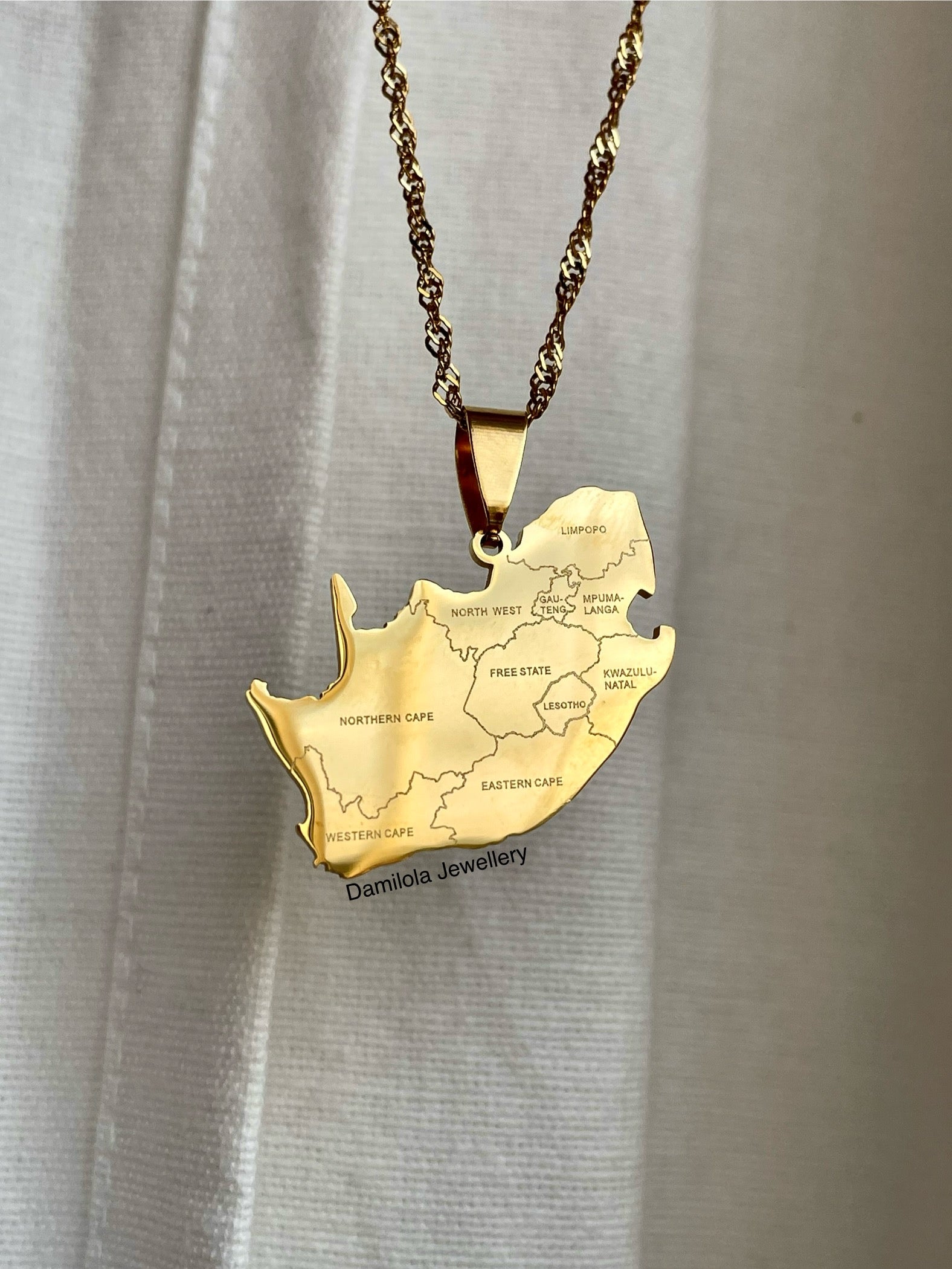 South Africa Engraved Map Necklace - Gold