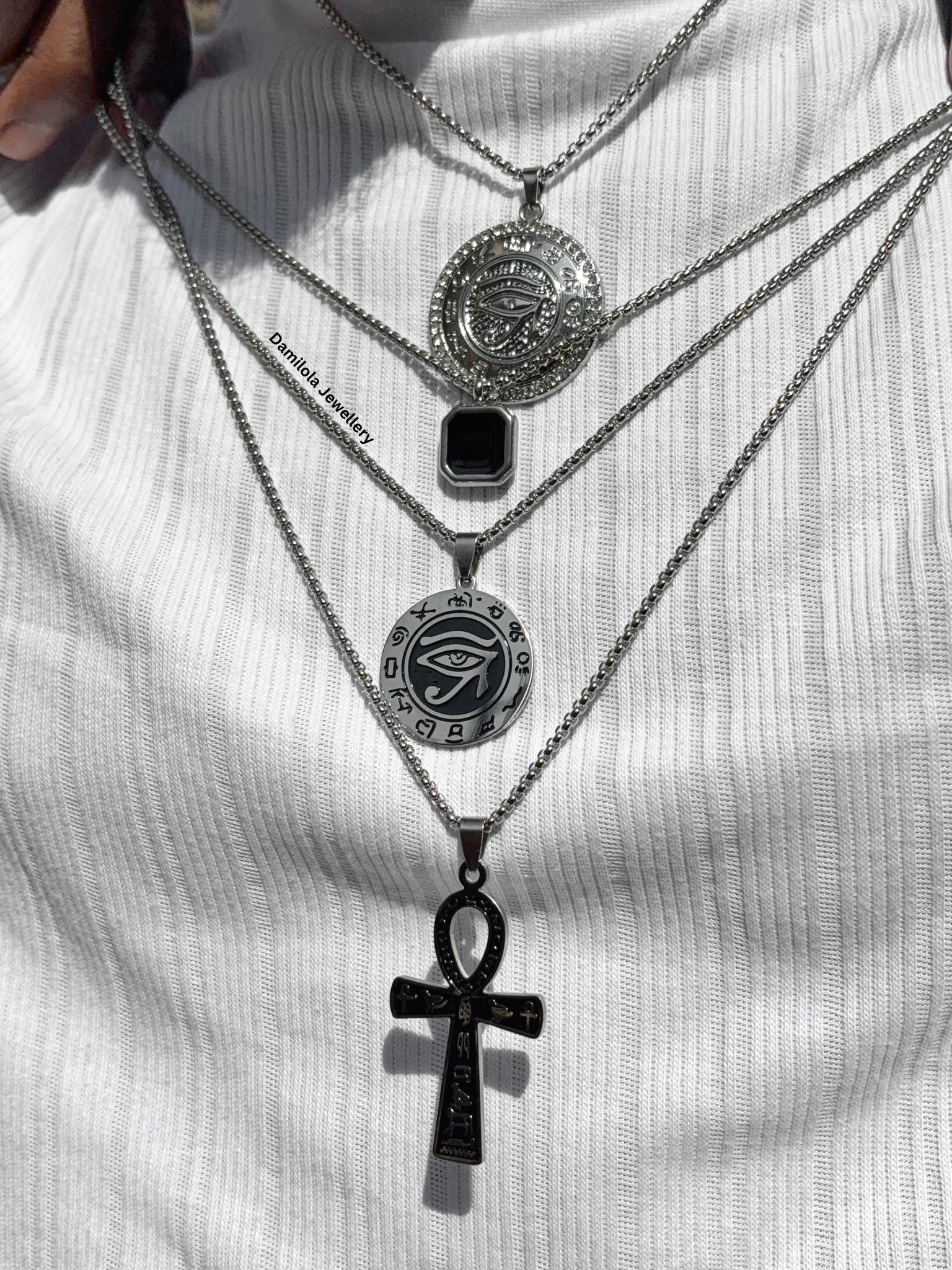 Ancient Egyptian ankh silver gold symbols pendant necklace eye of ra Horus