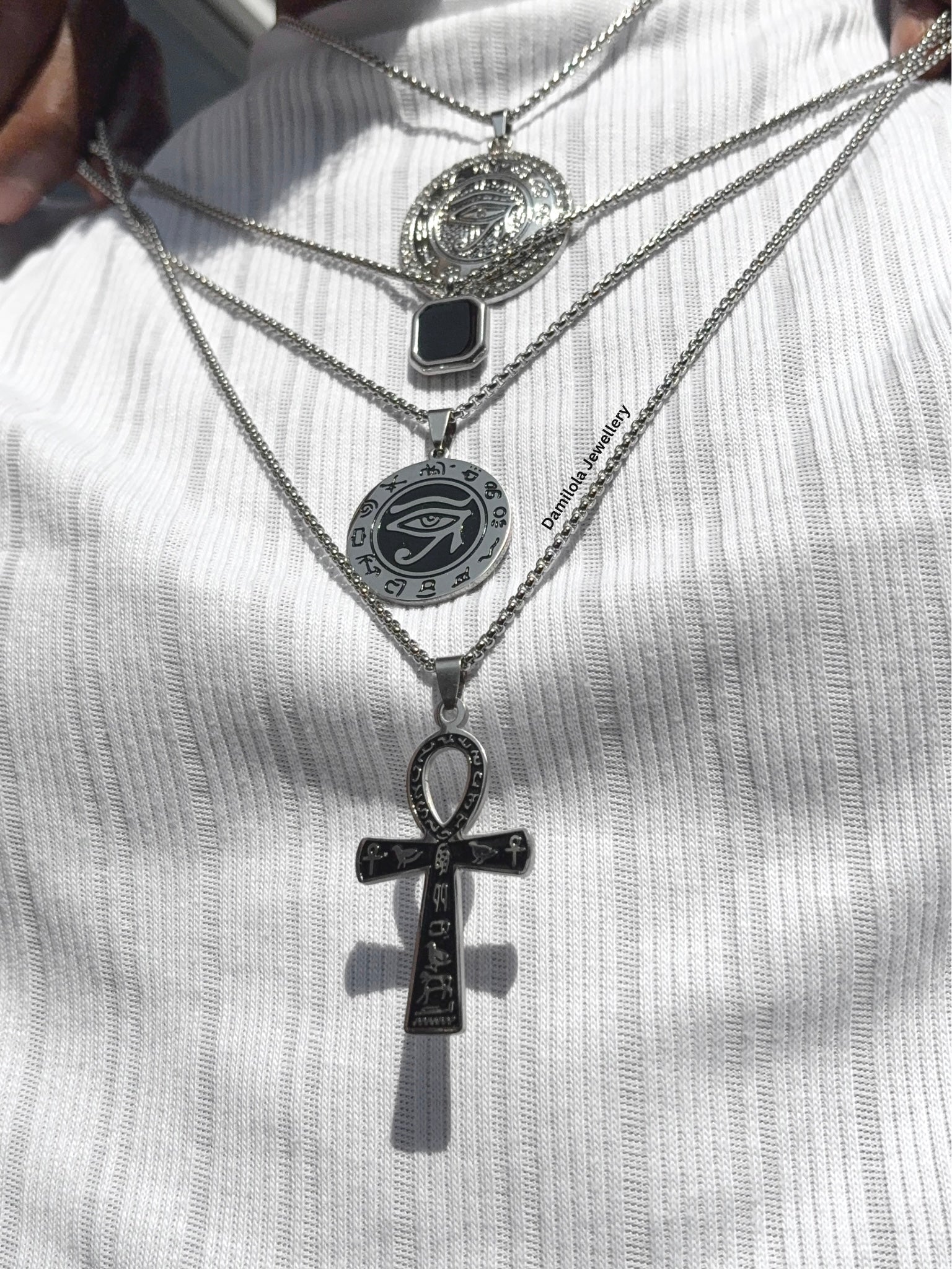 Ancient Egyptian ankh silver gold symbols pendant necklace 