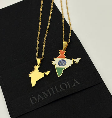 India Flag Map Necklace - Gold