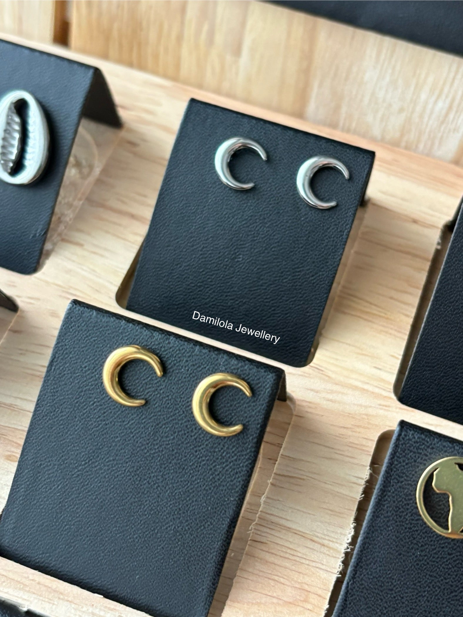 Moon stud earrings crescent gold silver hypoallergenic 