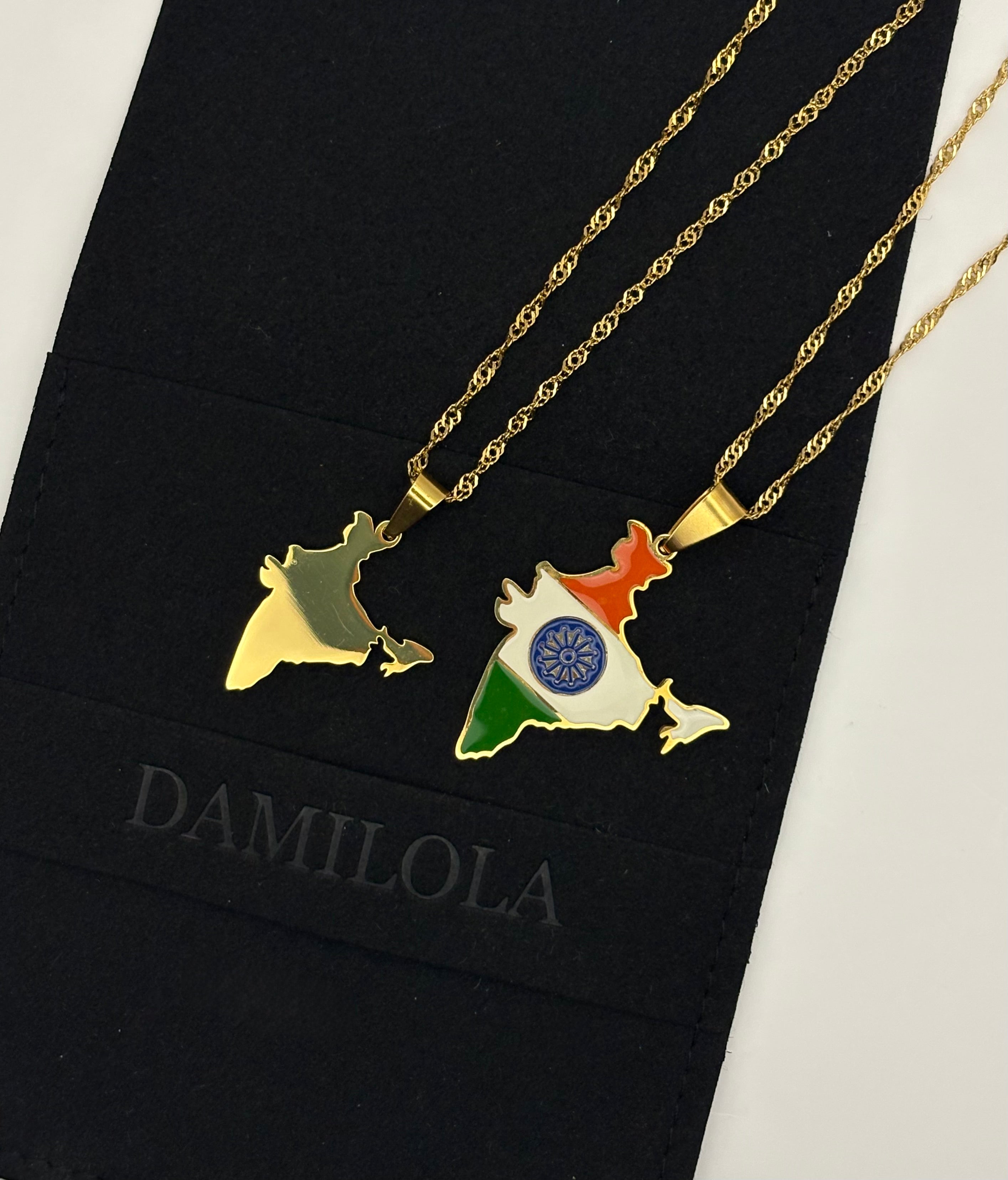 India Flag Map Necklace - Gold