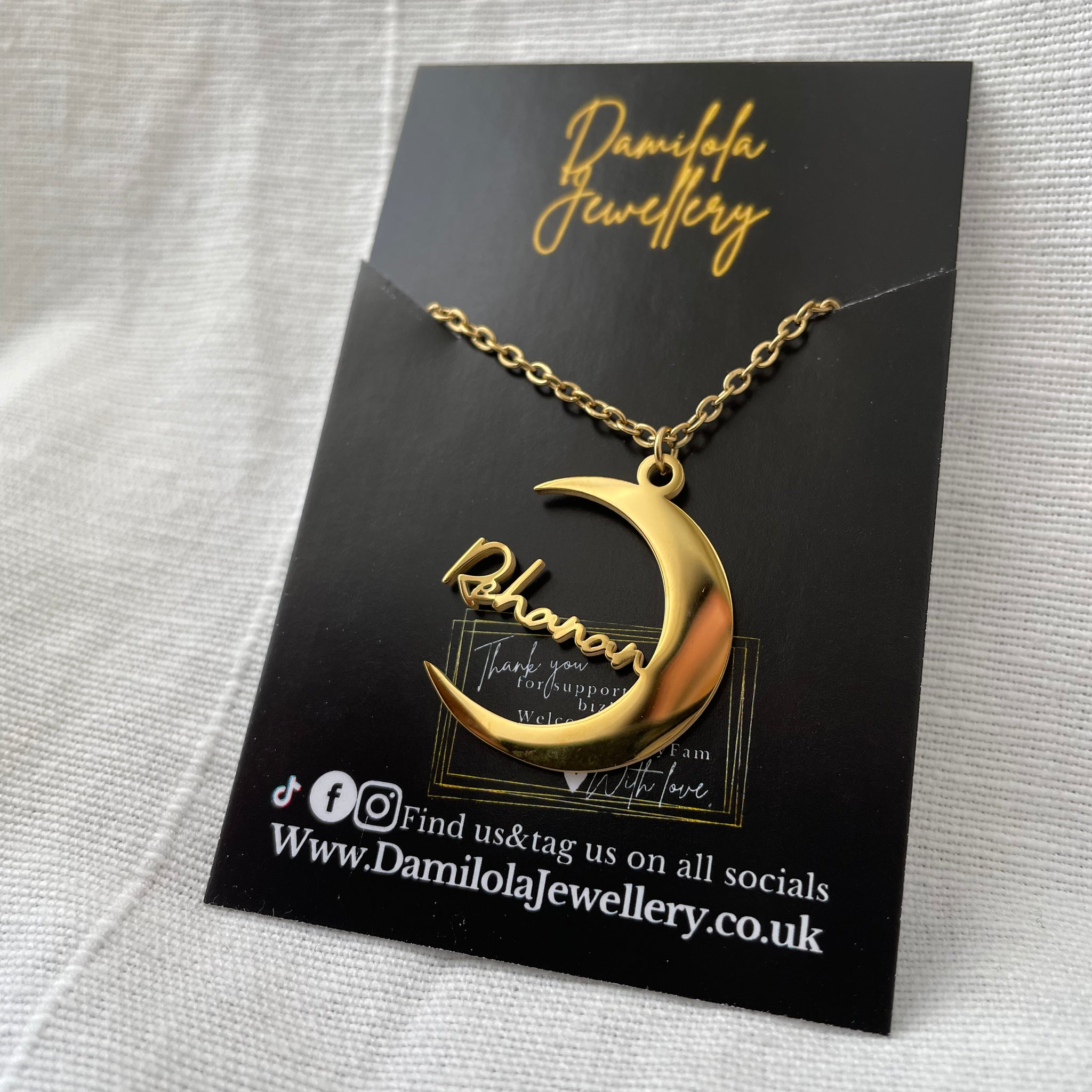Custom Name Crescent Moon Necklace