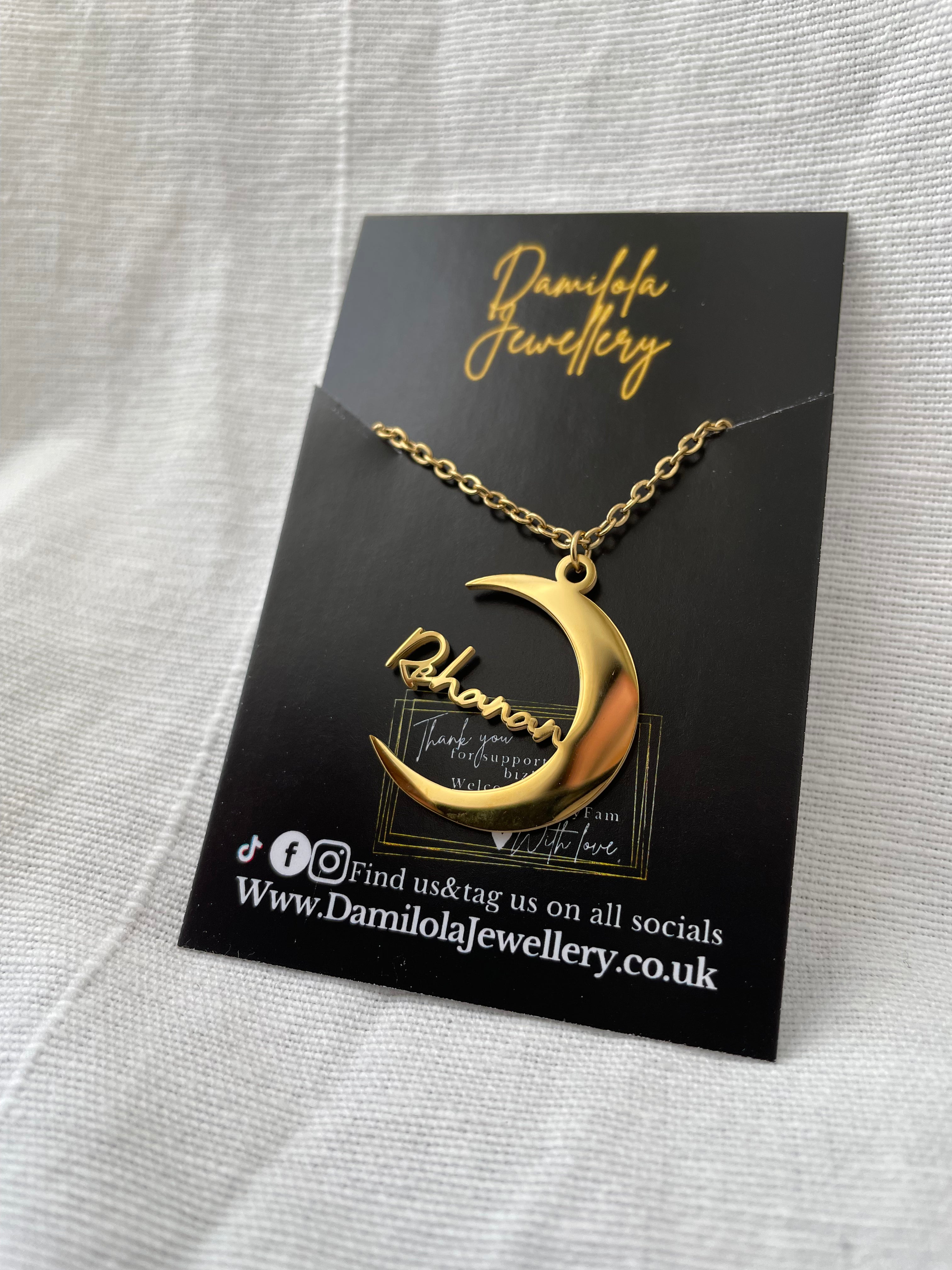 Custom Name Crescent Moon Necklace