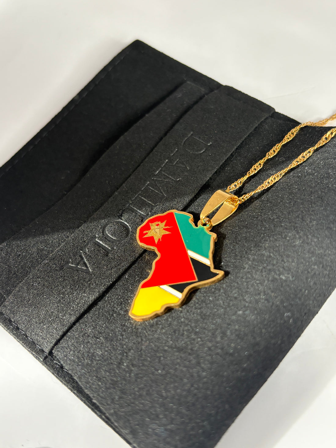Mozambique Africa Flag Necklace - Gold