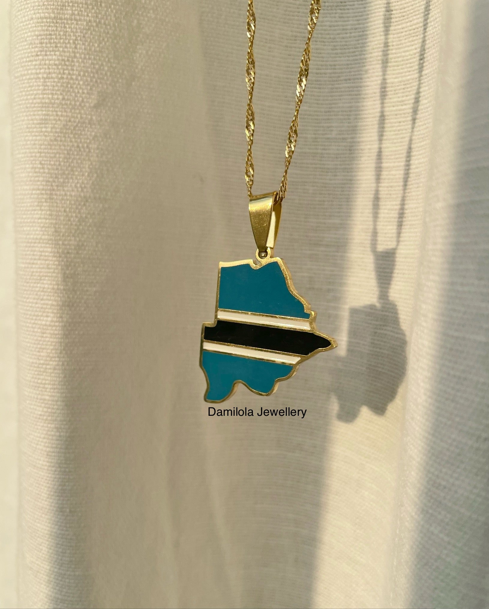 Botswana flag map necklace Damilola jewellery
