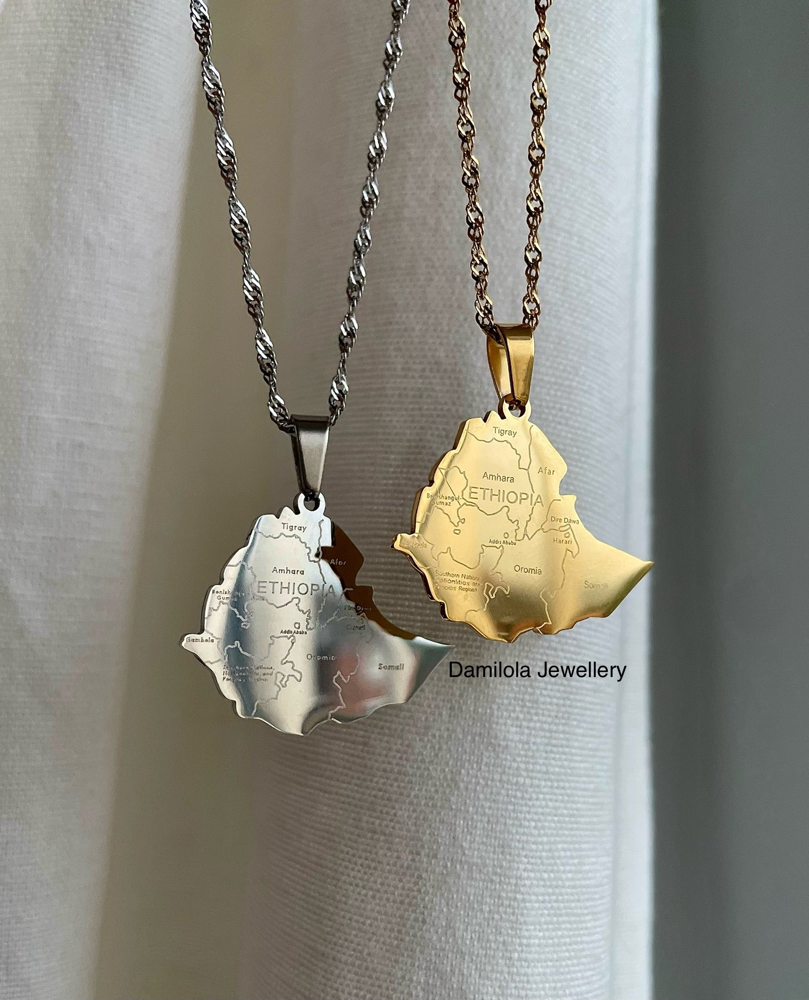 Ethiopia flag map necklace jewellery
