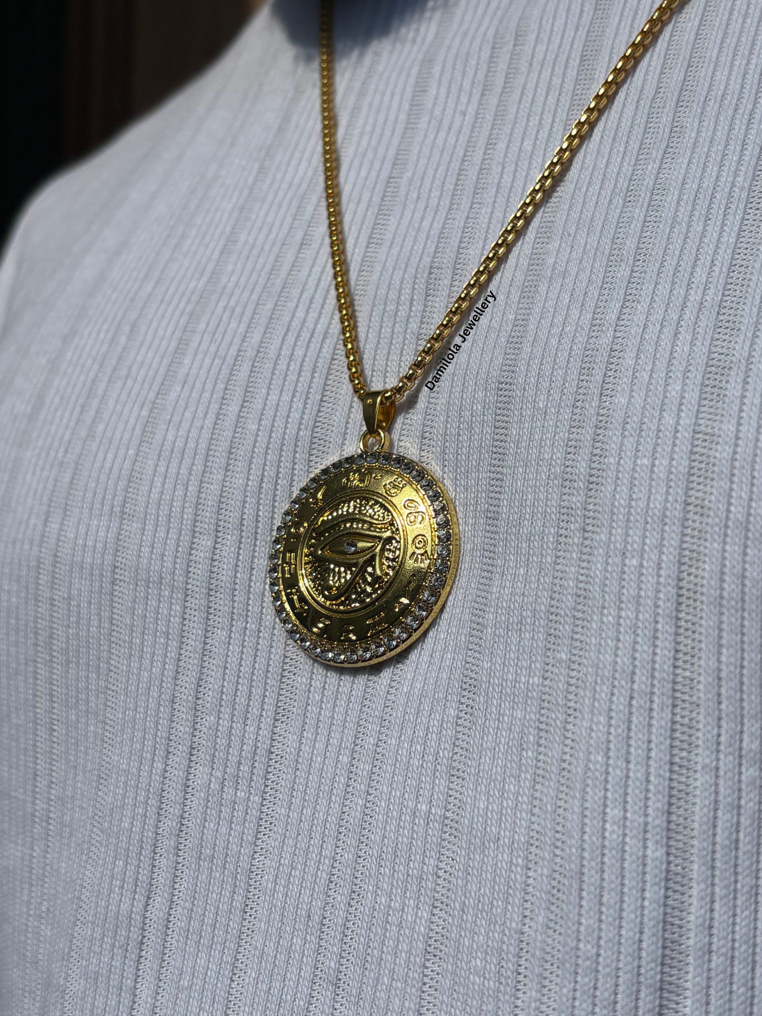 Diamanté Eternal Eye of the Divine Necklace - Silver/Gold Ancient Egyptian Eye of Horus Ra 