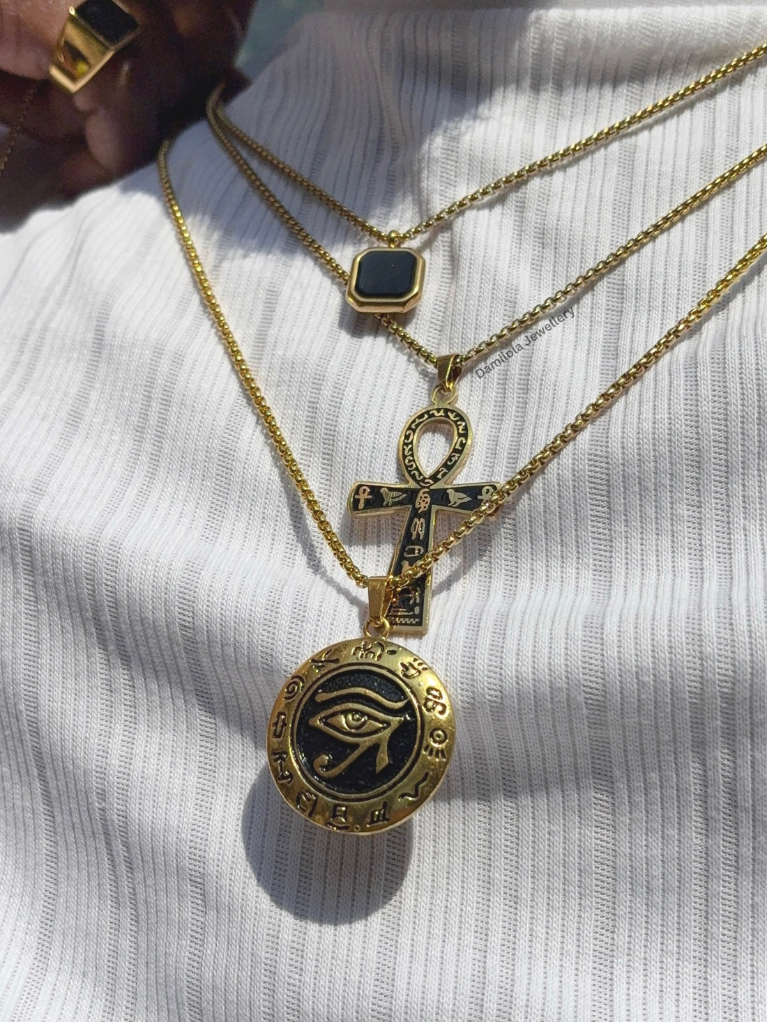 Ancient Egyptian ankh silver gold symbols pendant necklace 