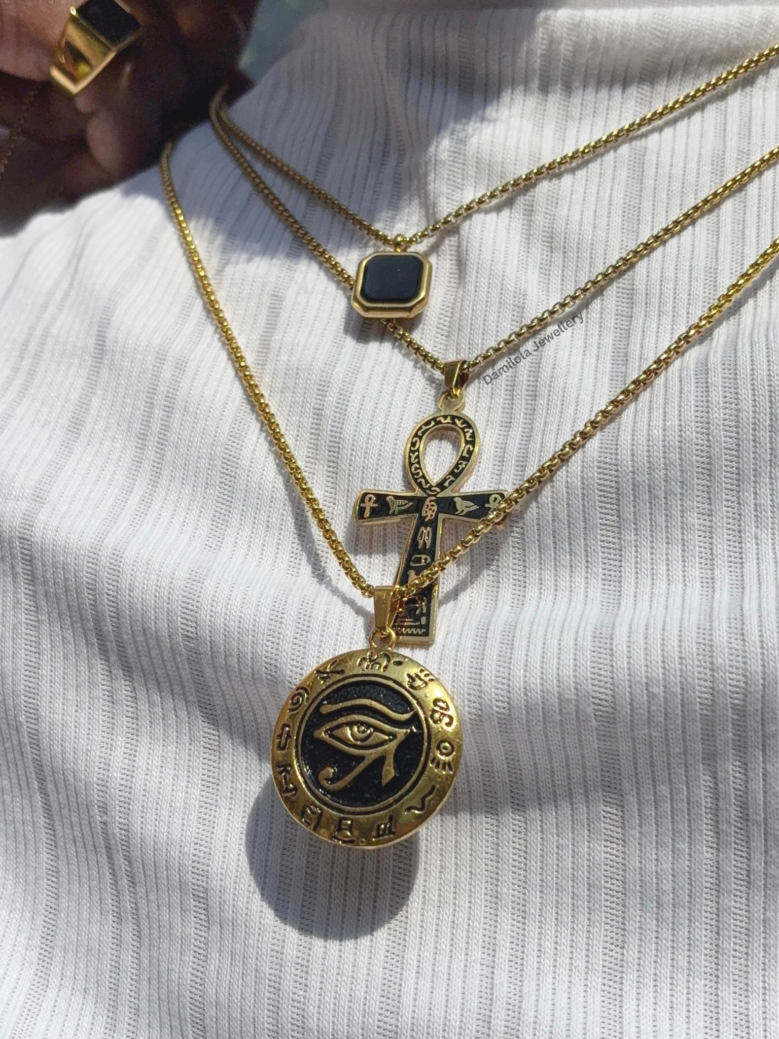 Ancient Egyptian ankh silver gold symbols pendant necklace 