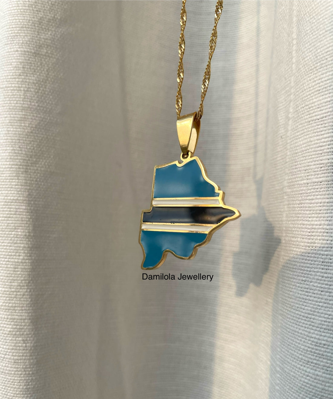 Botswana flag map necklace Damilola jewellery