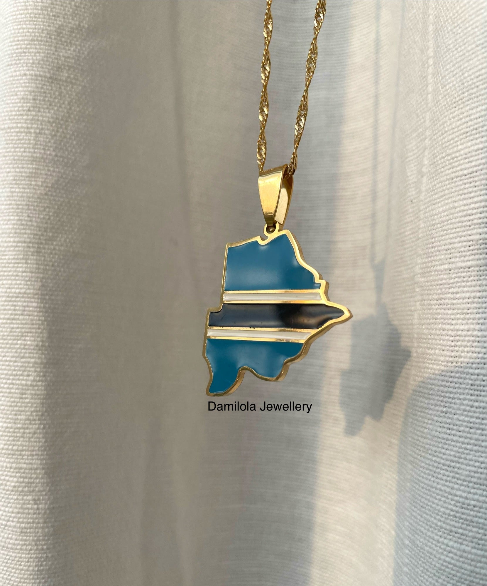 Botswana flag map necklace Damilola jewellery