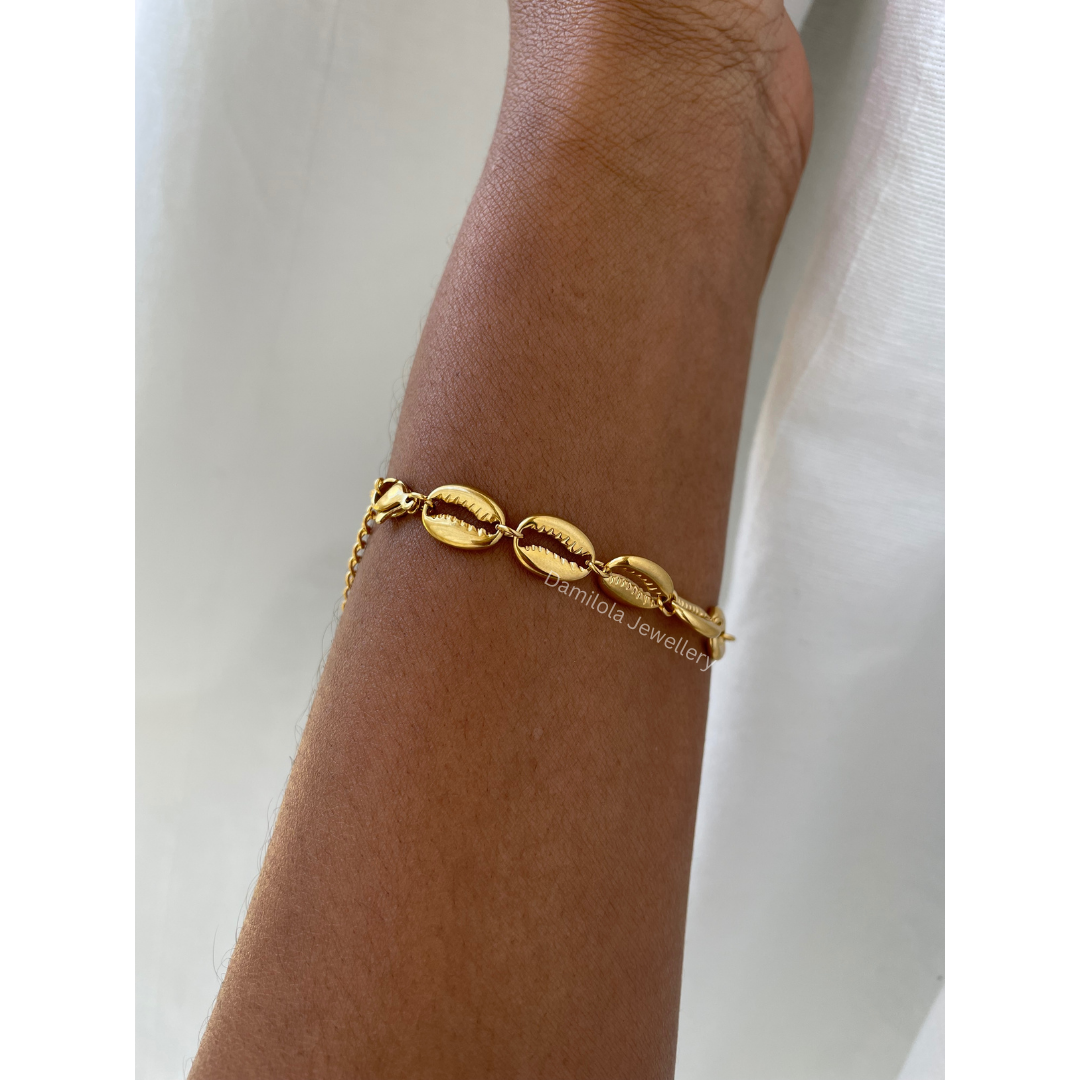 Cowrie Shell Bracelet - Gold Steel