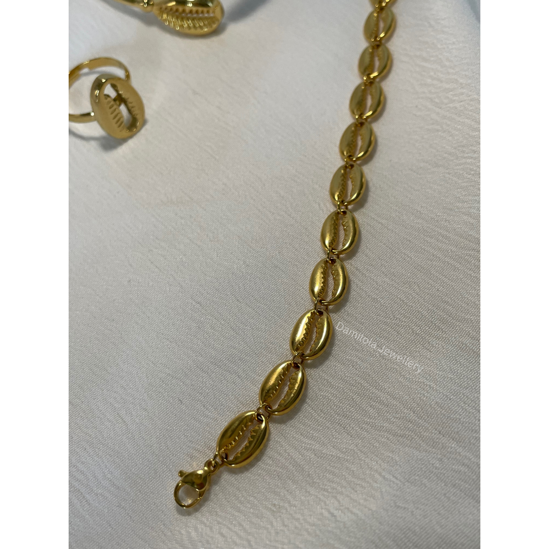 Cowrie Shell Bracelet - Gold Steel