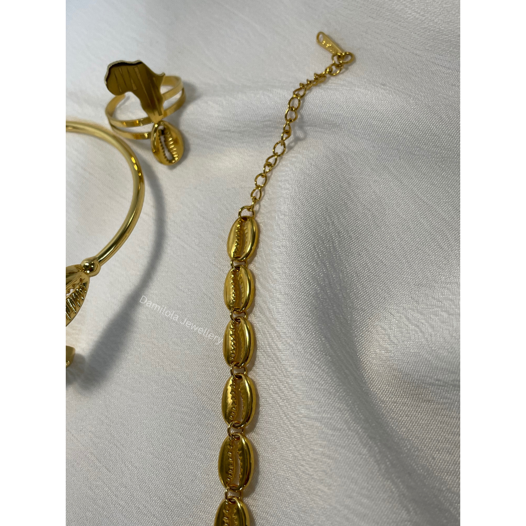 Cowrie Shell Bracelet - Gold Steel