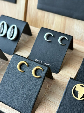 Moon stud earrings crescent gold silver hypoallergenic 